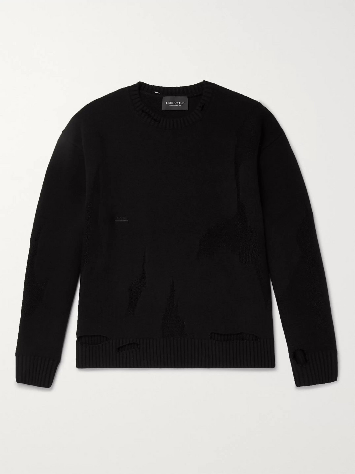 A-cold-wall* Oversized Logo-embroidered Distressed Wool-blend Sweater In Black