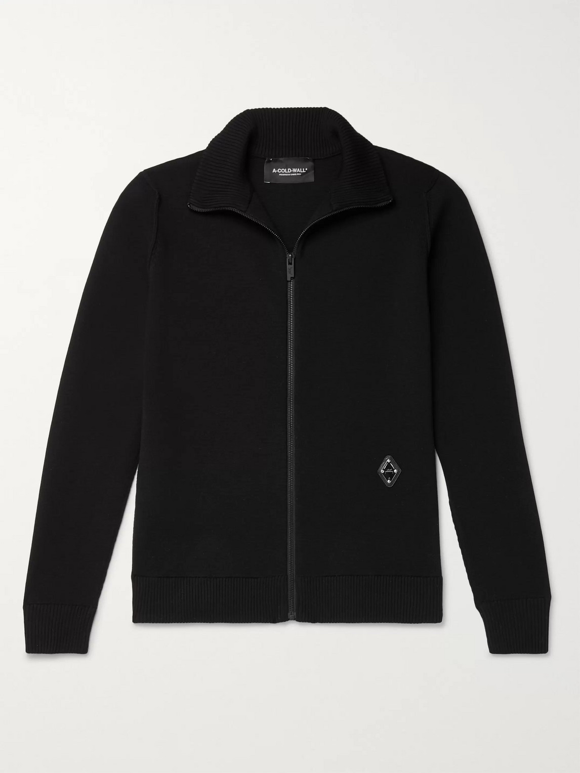 A-cold-wall* Slim-fit Logo-appliquéd Wool-blend Zip-through Sweater In Black