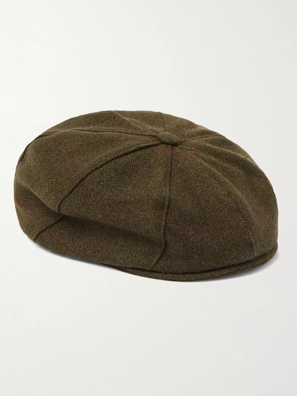 Purdey York Bakerboy Herringbone Cashmere And Wool-blend Tweed Flat Cap In Green