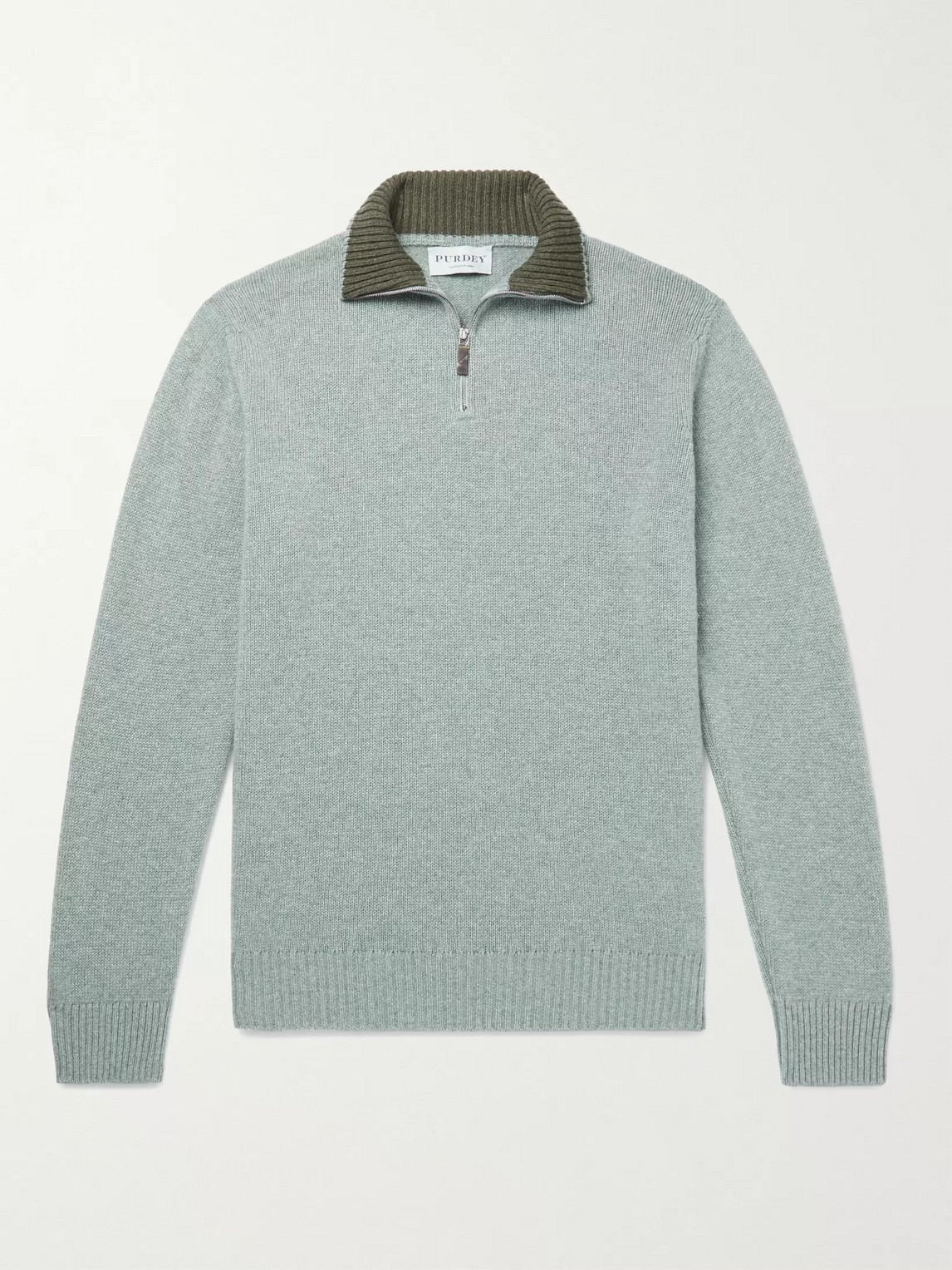 Purdey Slim-fit Mélange Cashmere Half-zip Sweater In Green
