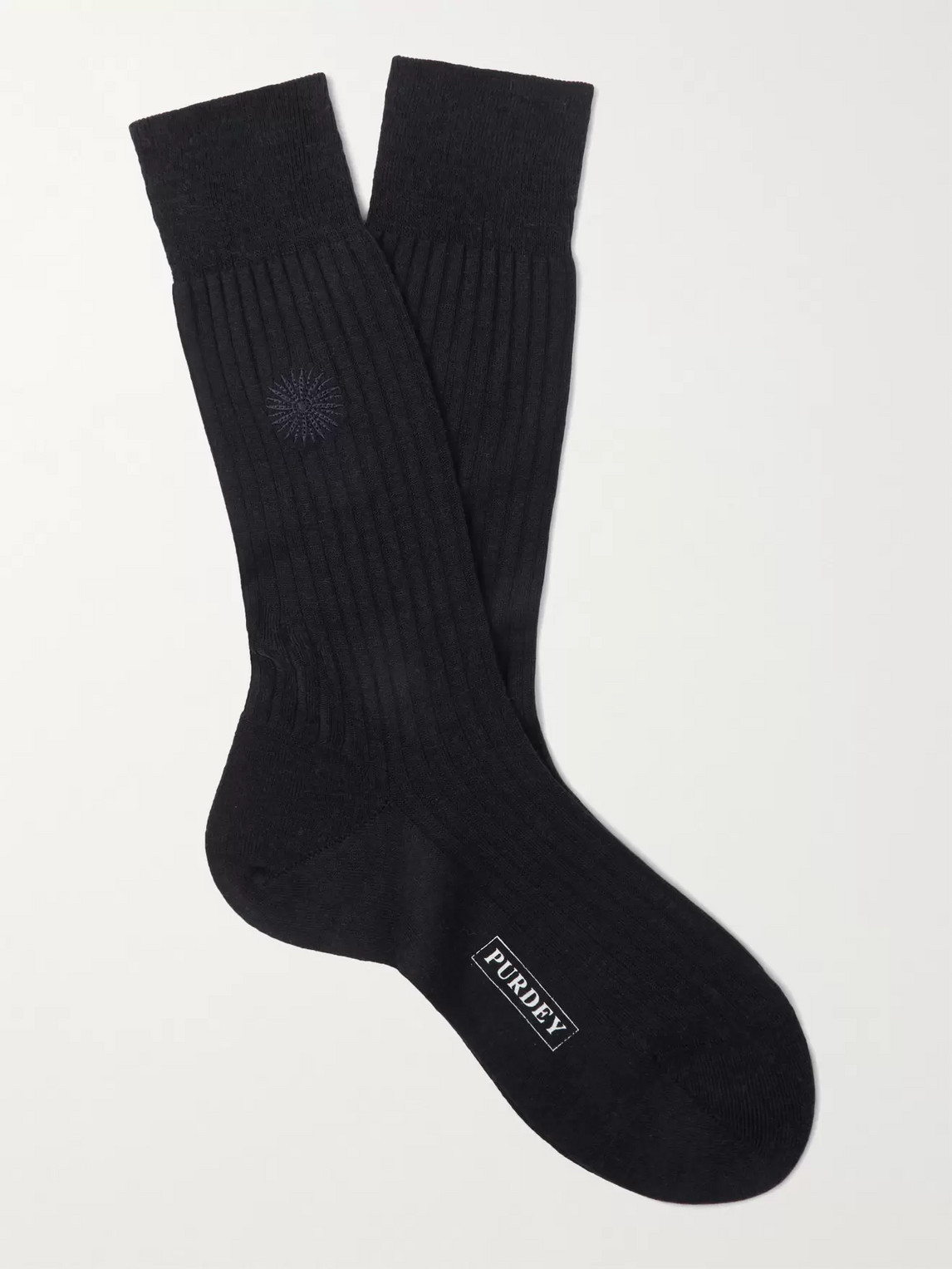 Purdey Featherburst Embroidered Ribbed Merino Wool-blend Socks In Blue