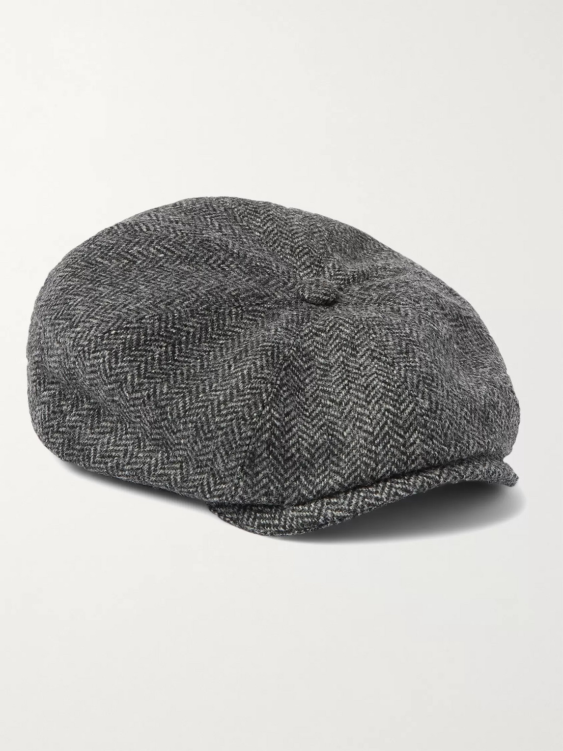 Purdey York Bakerboy Herringbone Wool-tweed Flat Cap In Gray