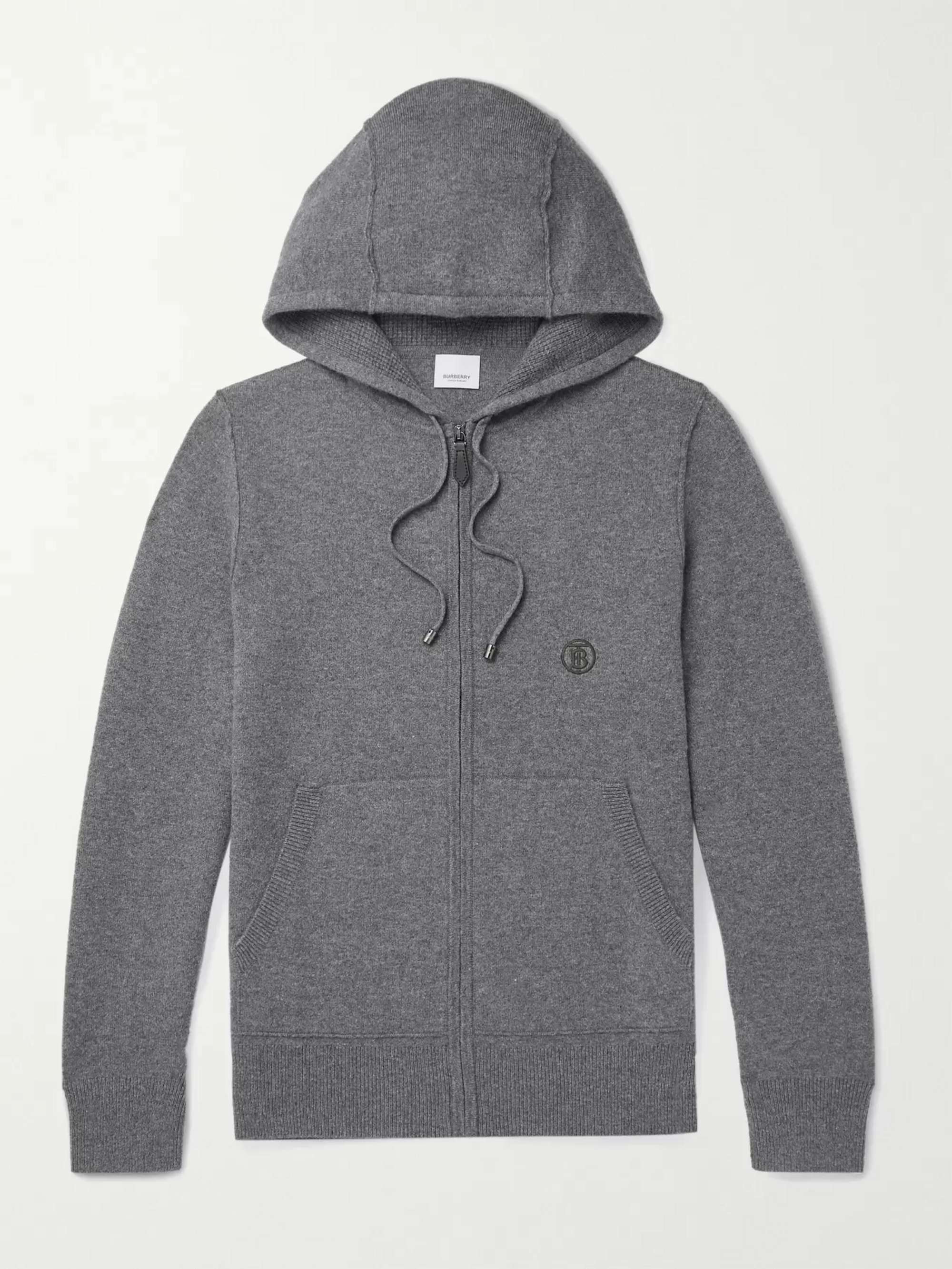 BURBERRY Logo-Embroidered Mélange Cashmere-Blend Zip-Up Hoodie