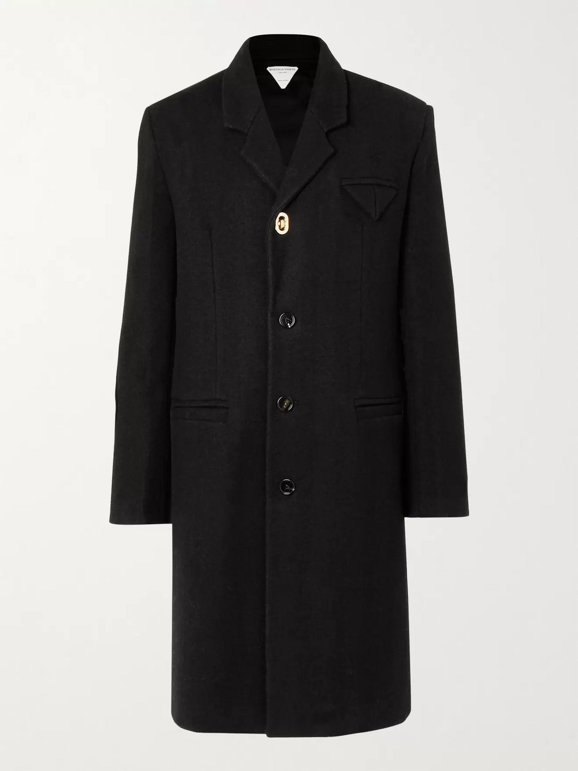 Bottega Veneta Men's Black Compact Wool Classic Overcoat | ModeSens