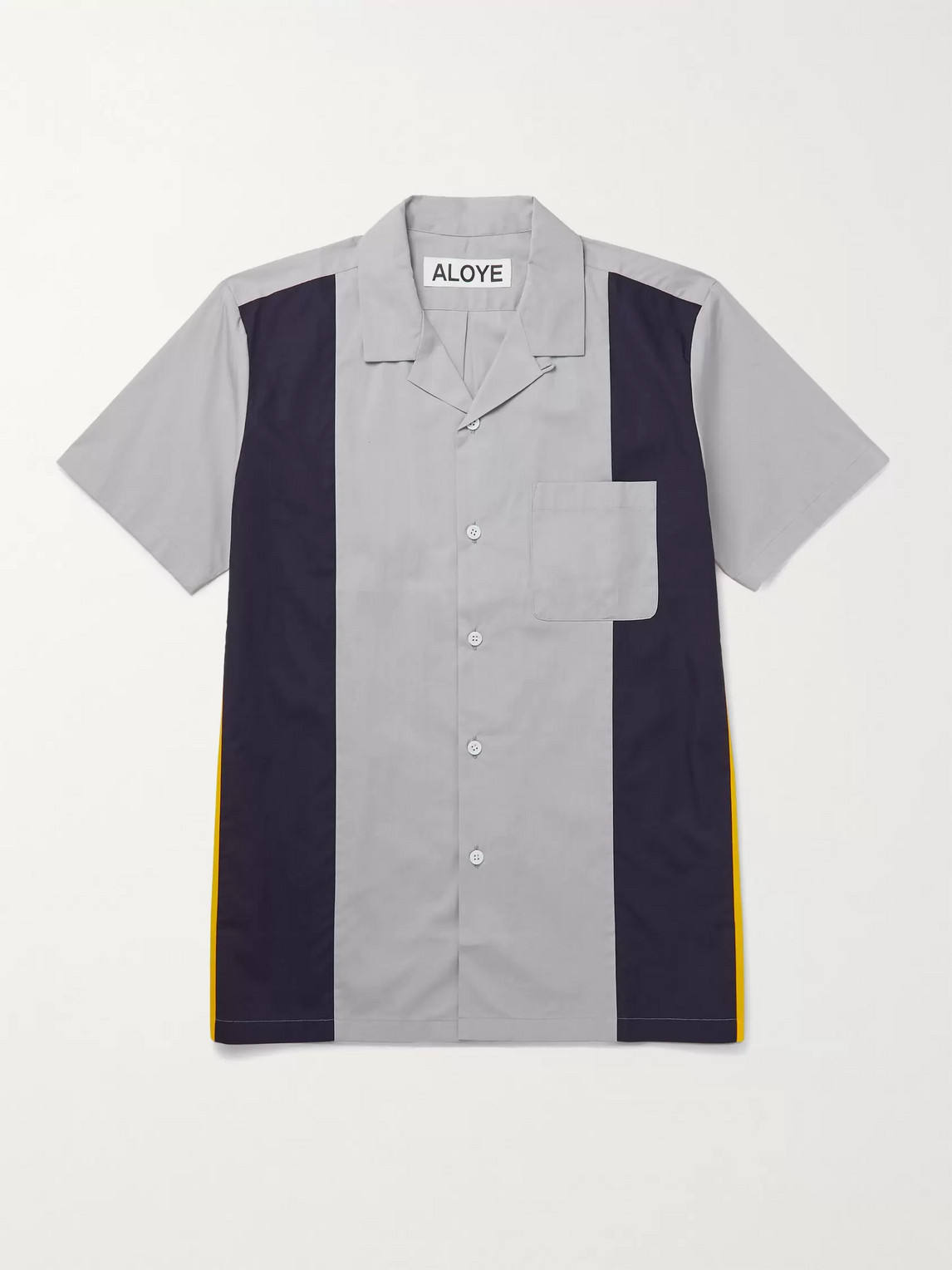 Aloye Camp-collar Colour-block Cotton Shirt In Gray