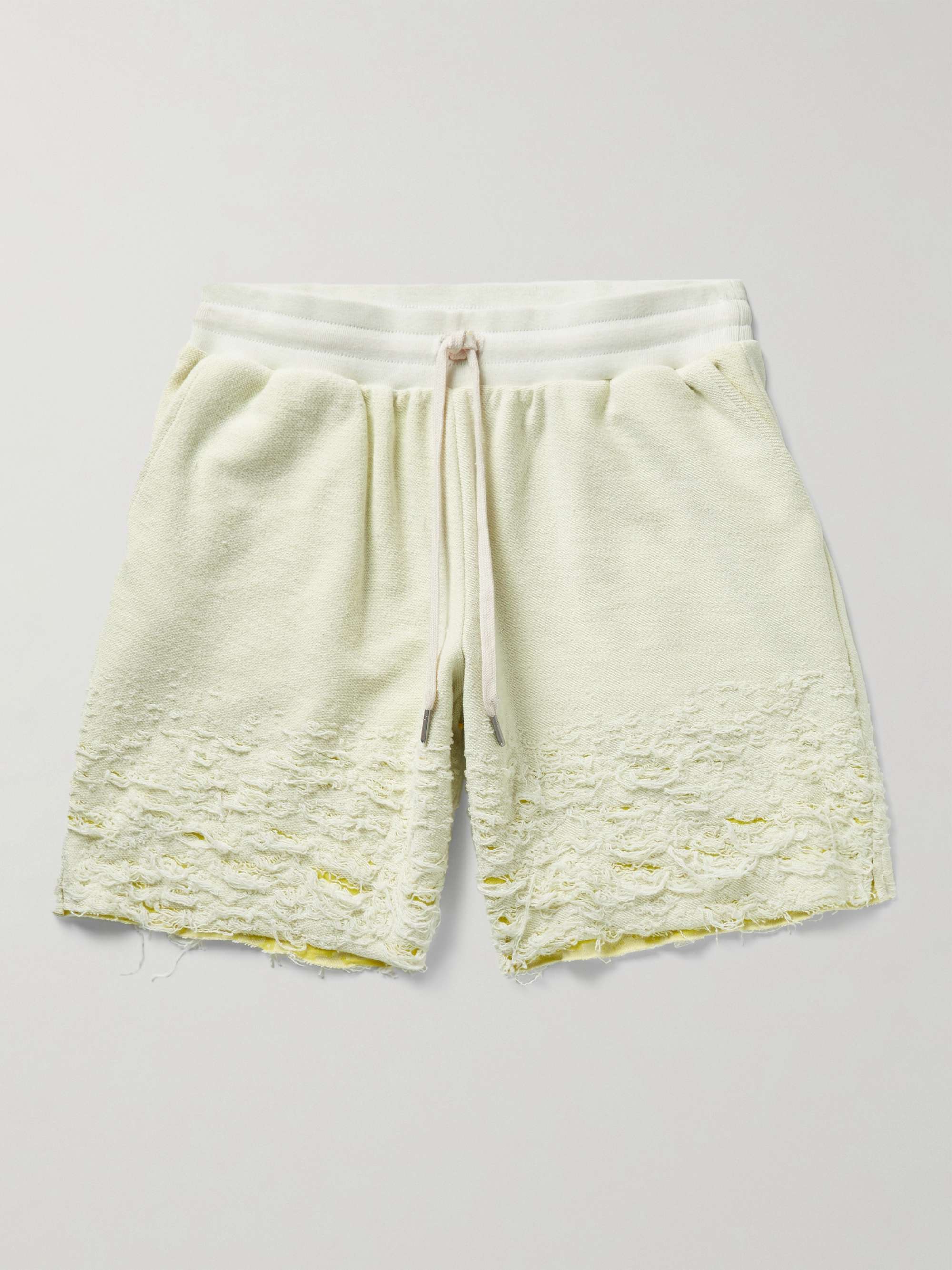 JOHN ELLIOTT Straight-Leg Distressed Cotton-Blend Terry Drawstring Shorts
