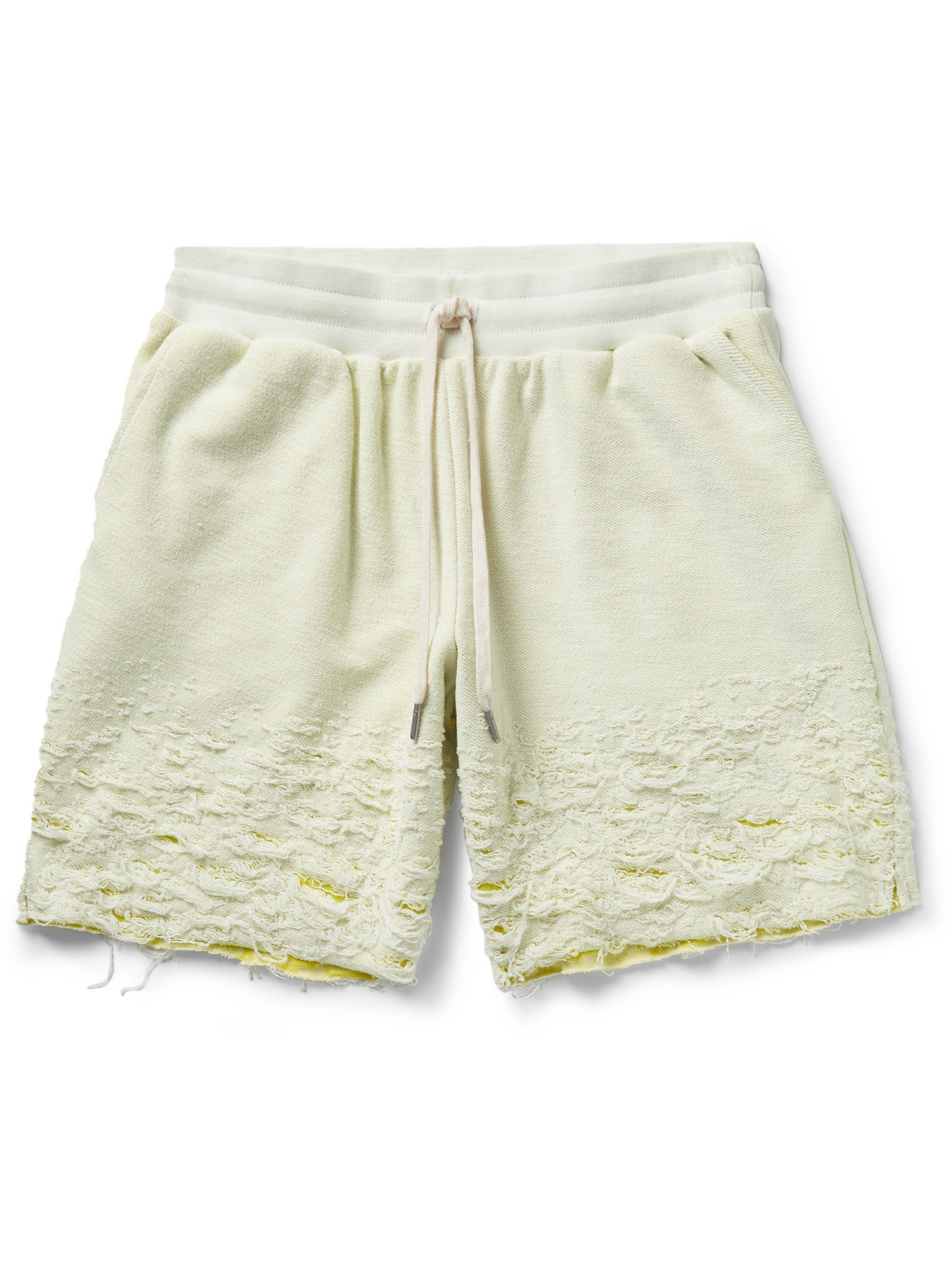 Straight-Leg Distressed Cotton-Blend Terry Drawstring Shorts