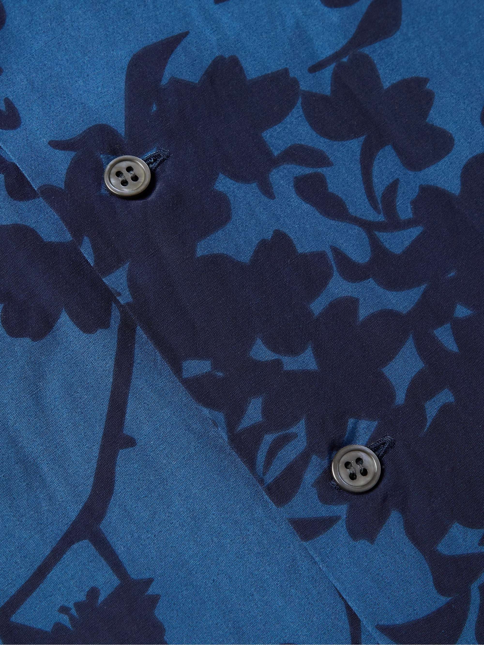 BLUE BLUE JAPAN Sakura Camp-Collar Indigo-Dyed Floral-Print Voile Shirt