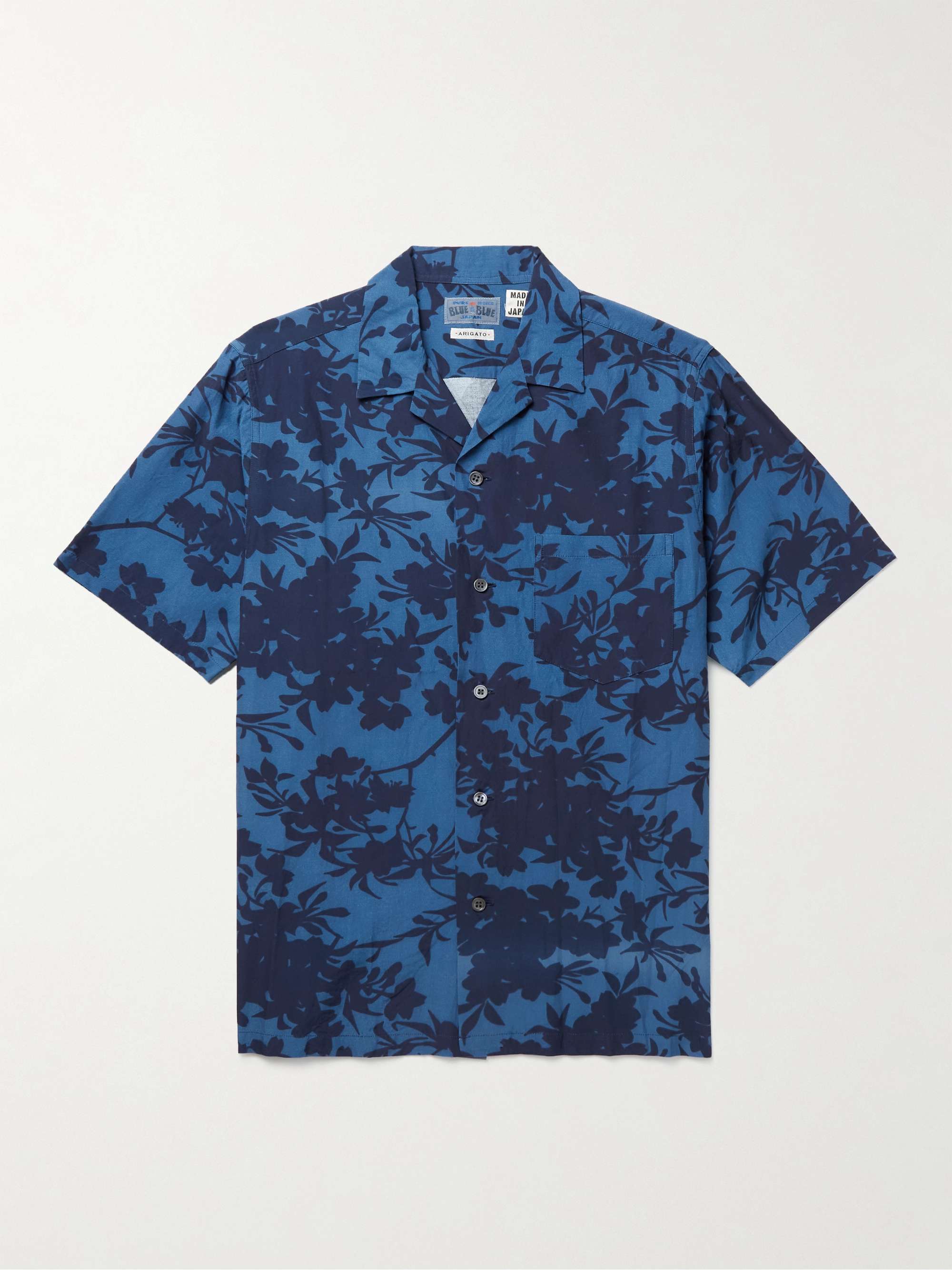 BLUE BLUE JAPAN Sakura Camp-Collar Indigo-Dyed Floral-Print Voile Shirt
