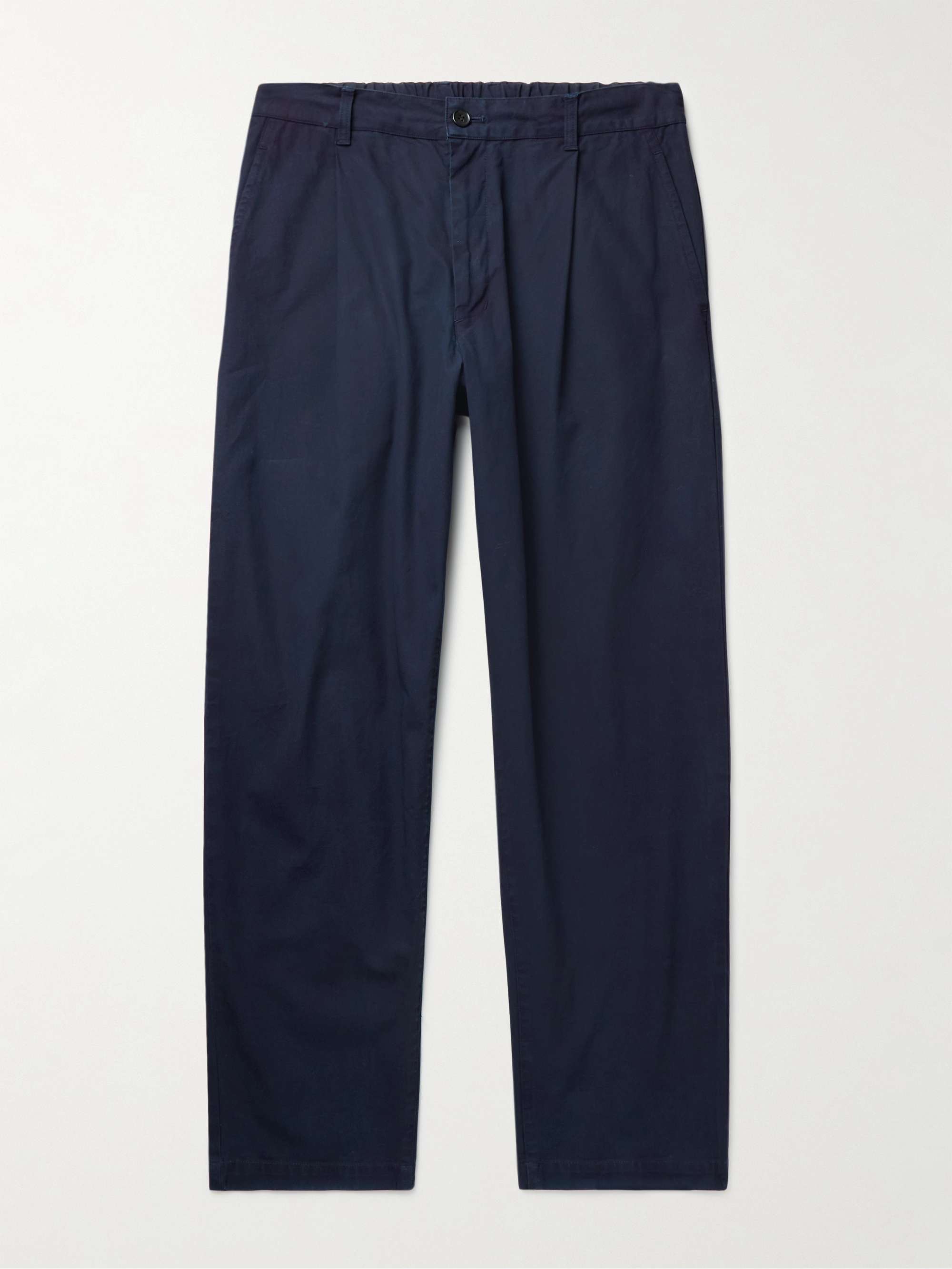 BLUE BLUE JAPAN Tapered Pleated Indigo-Dyed Cotton-Gabardine Trousers