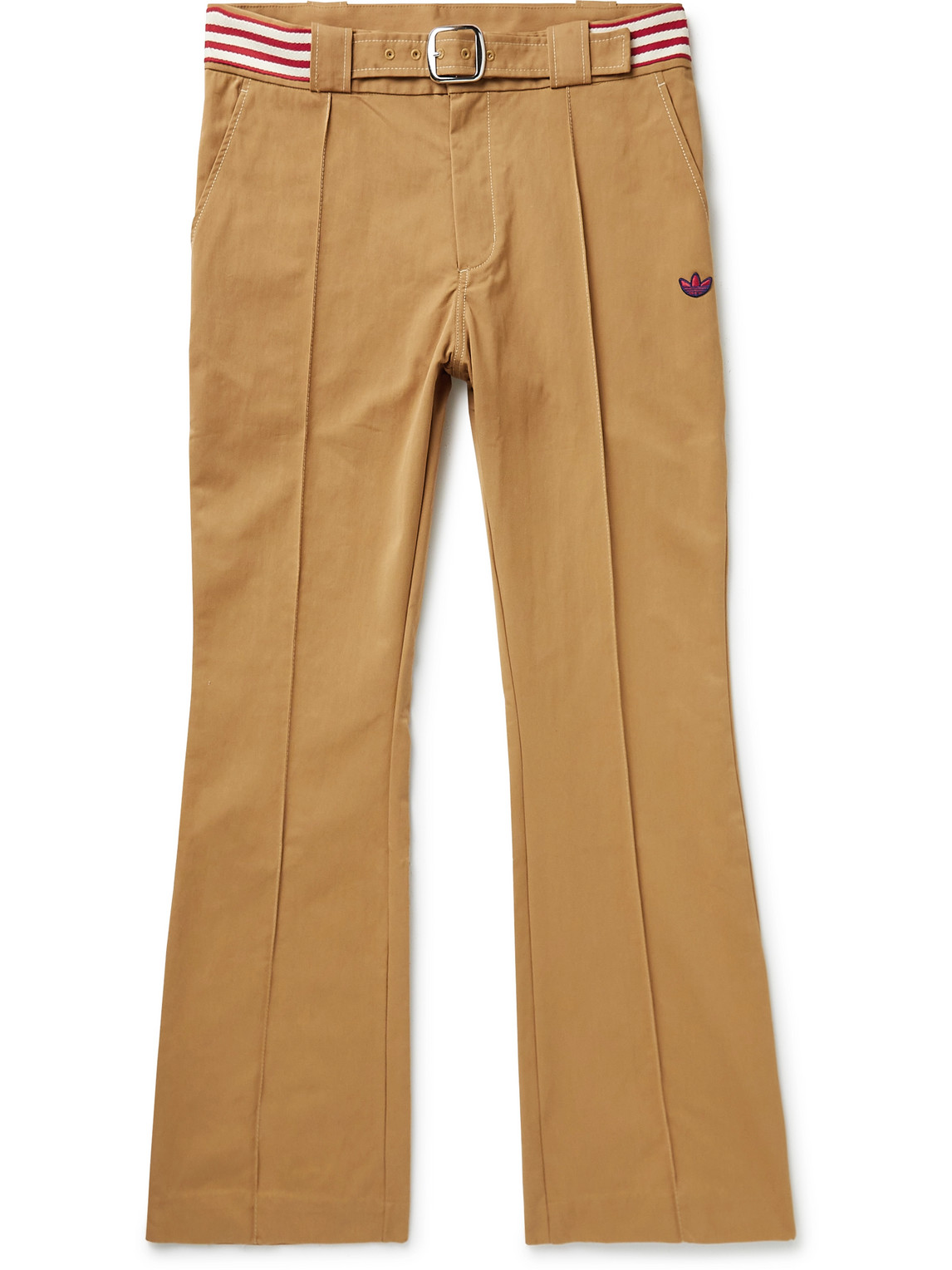 Adidas Consortium Wales Bonner Bootcut Belted Pleated Cotton-blend Twill Chinos In Brown