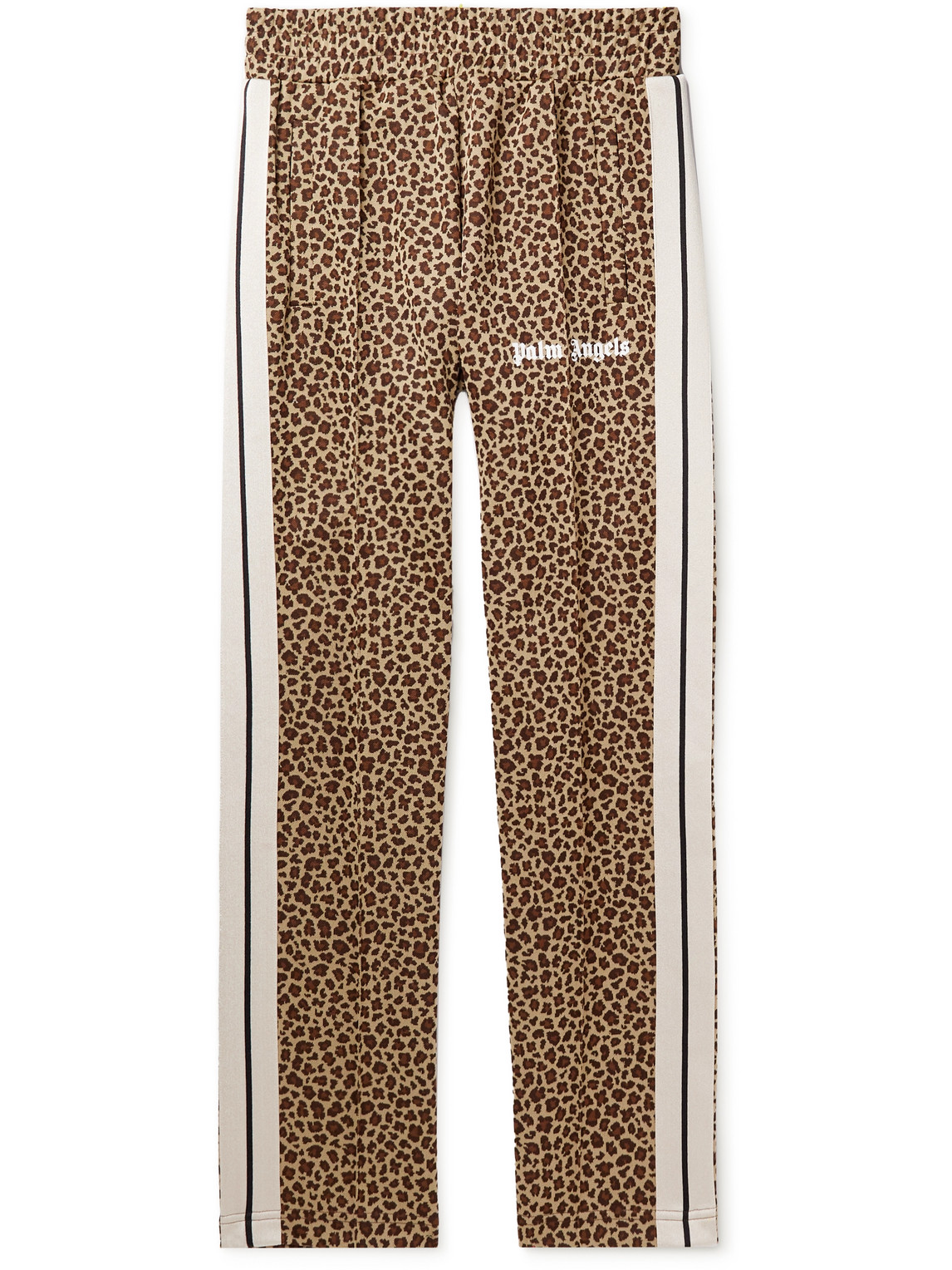 Straight-Leg Striped Leopard-Print Jersey Track Pants