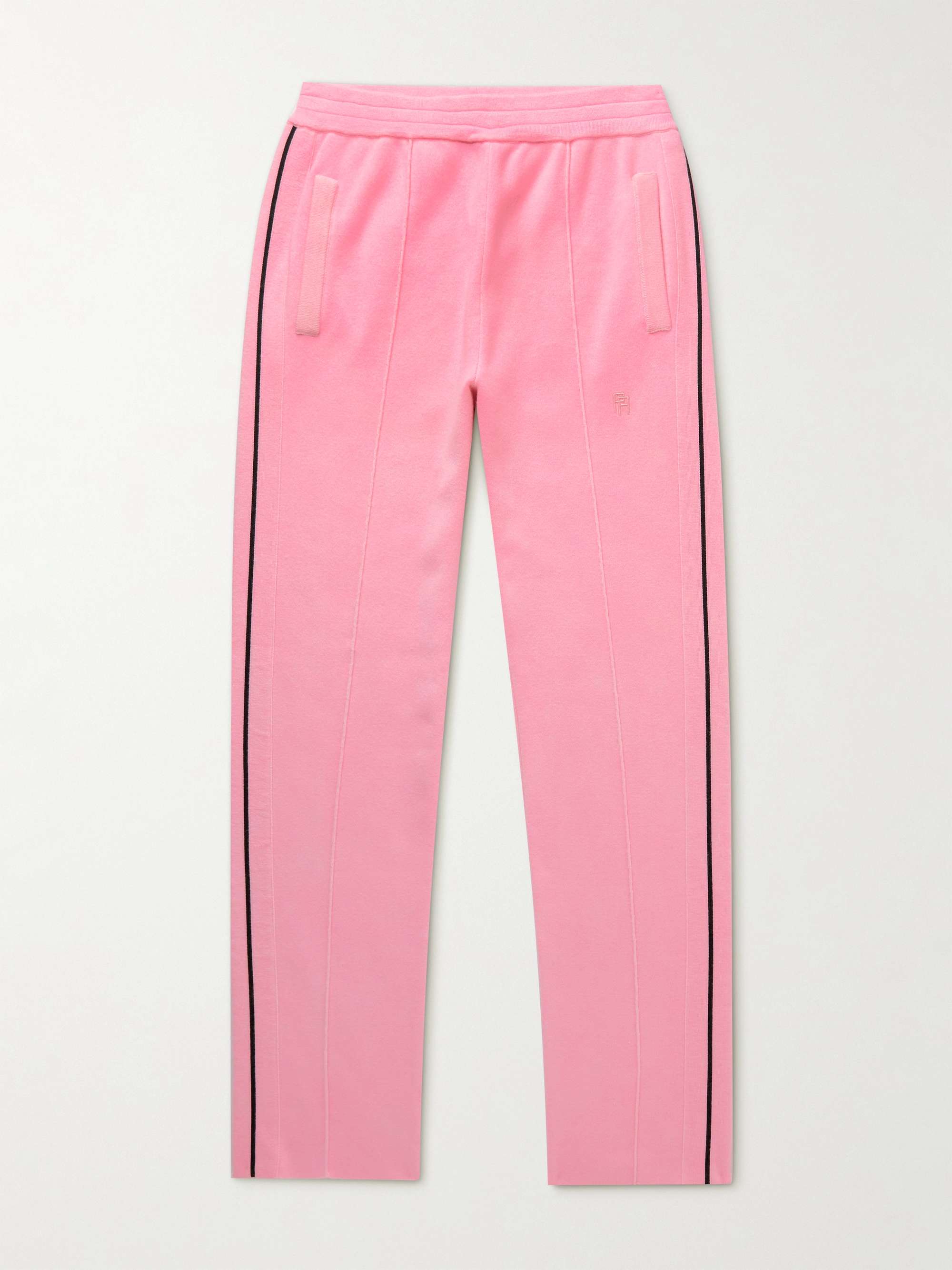 PALM ANGELS Tapered Striped Logo-Embroidered Cashmere Sweatpants