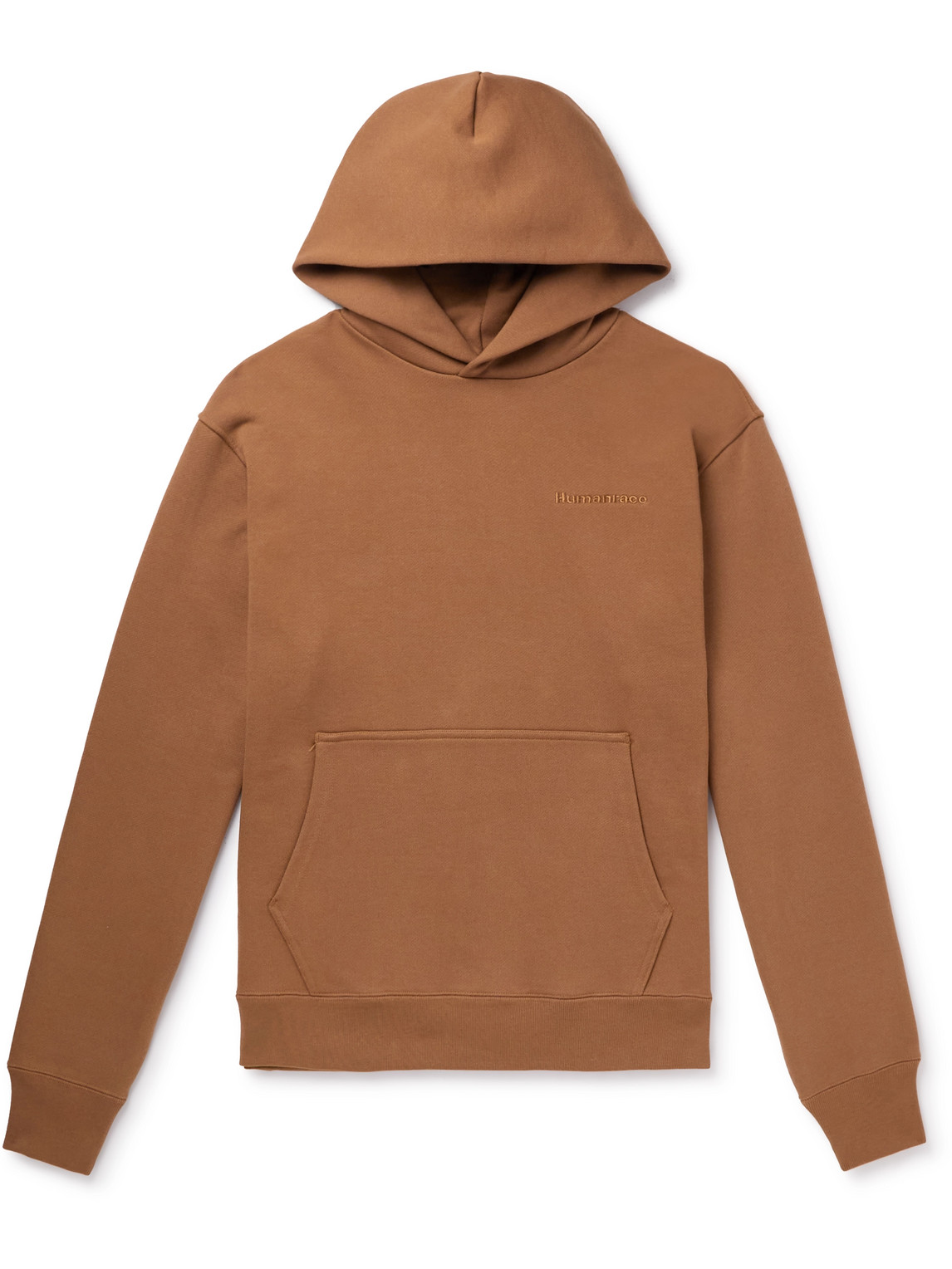 Adidas Originals Pharrell Williams Basics Logo-embroidered Cotton-jersey Hoodie In Brown