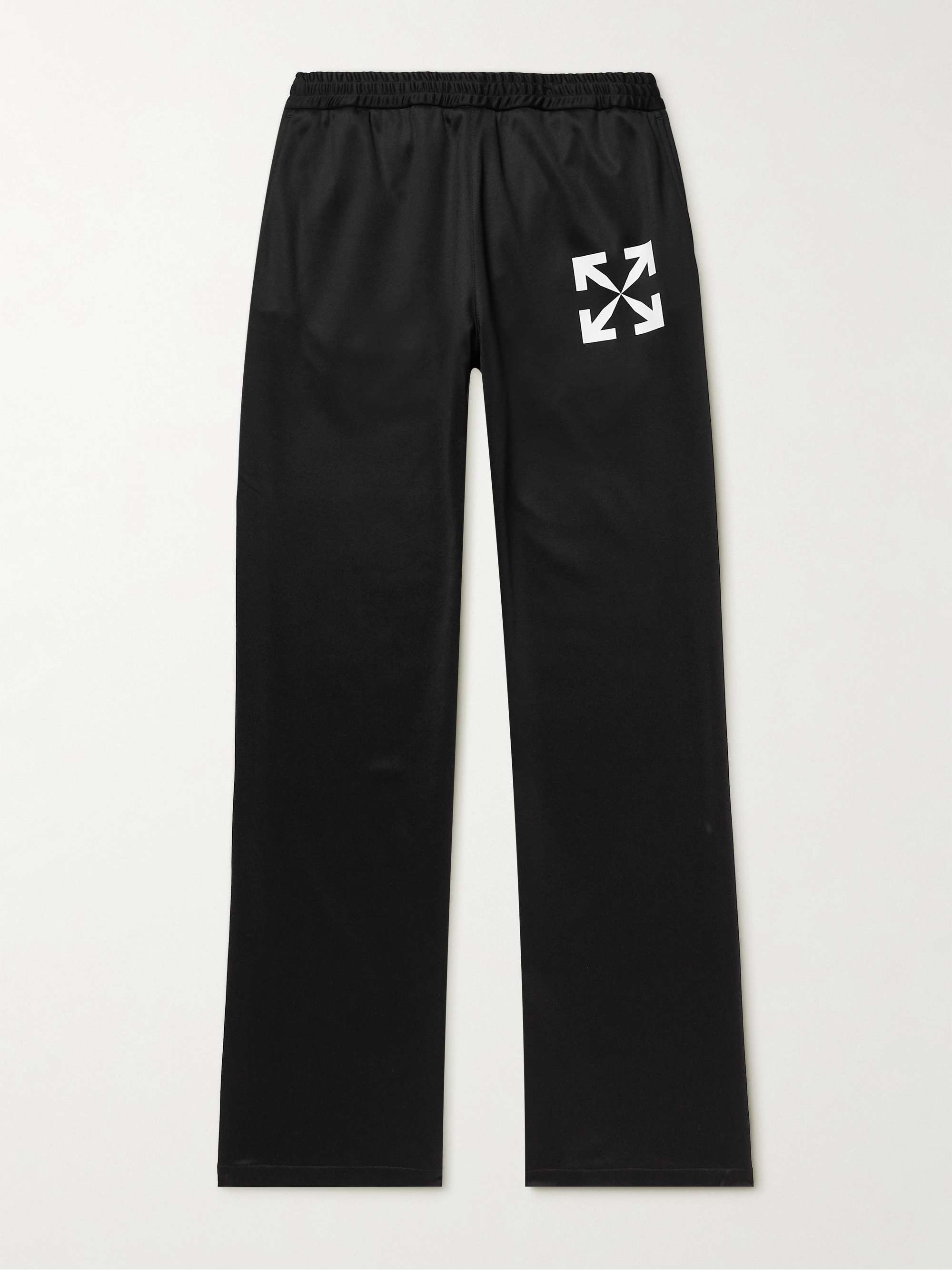 OFF-WHITE Straight-Leg Logo-Print Satin-Jersey Sweatpants,Black