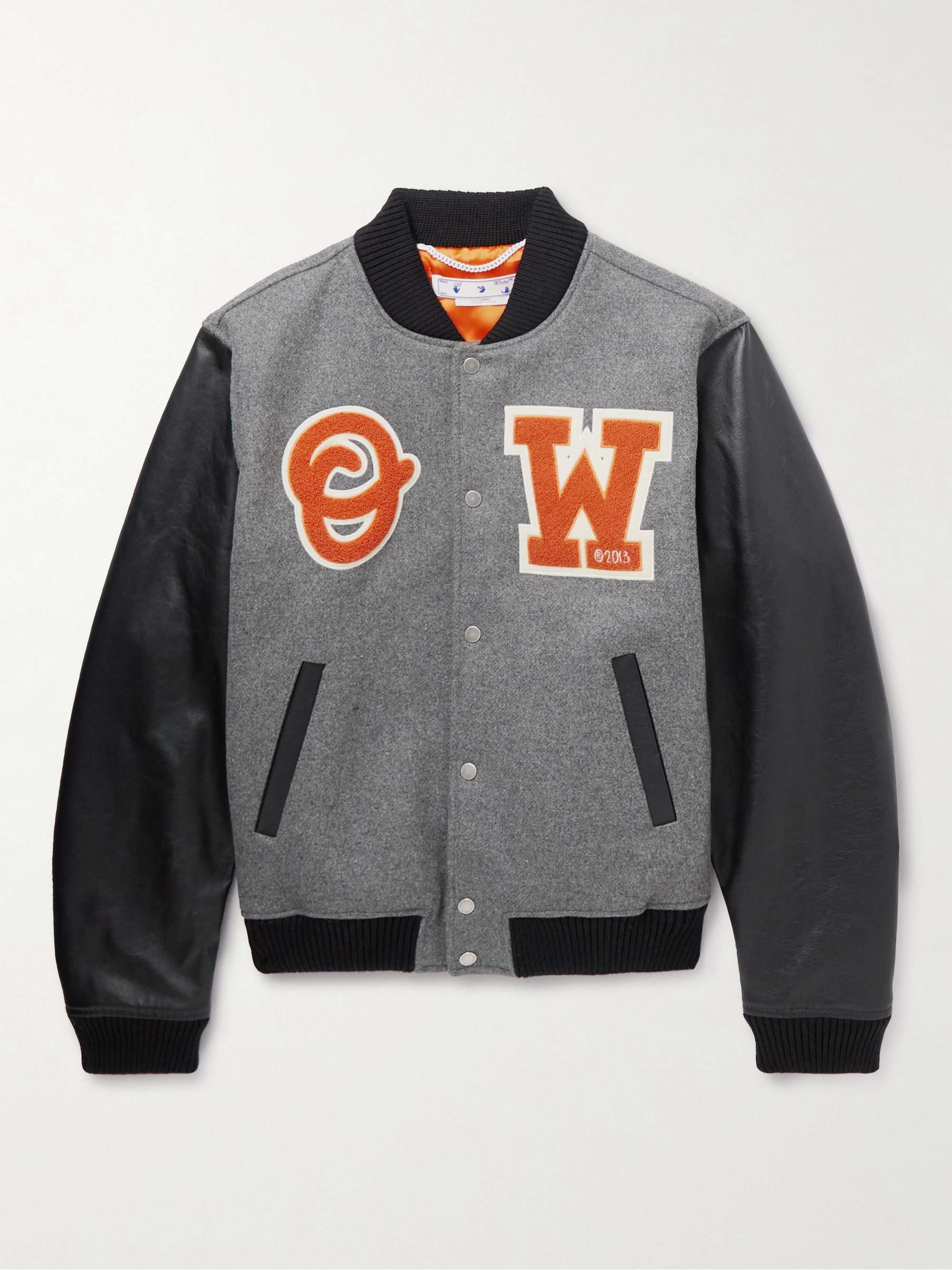 OFF-WHITE Leather and Wool-Blend Varsity Jacket