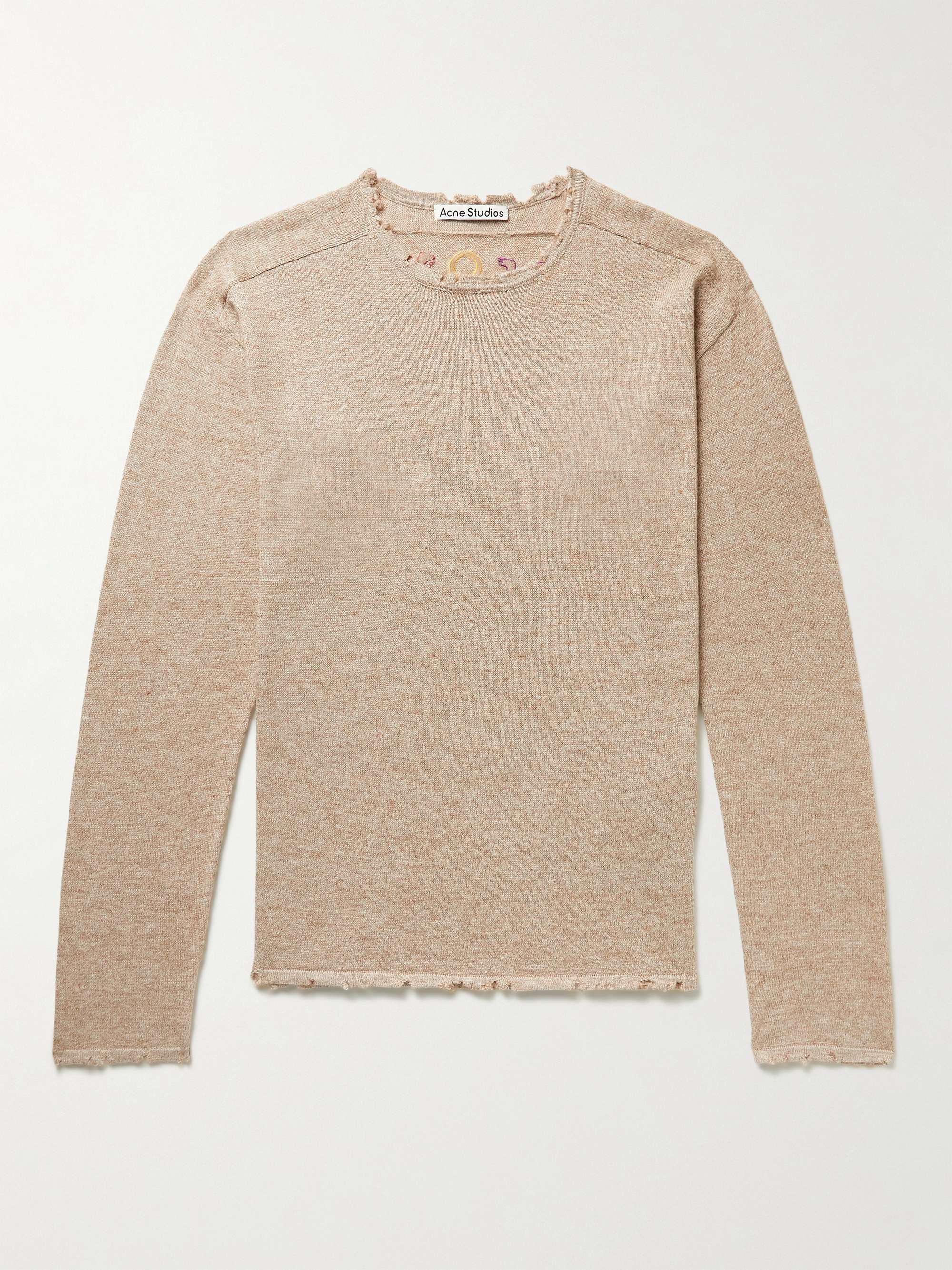 아크네 스튜디오 스웨터 Acne Studios Kelliot Distressed Embroidered Linen Alpaca Cotton and Wool-Blend Sweater,Tan