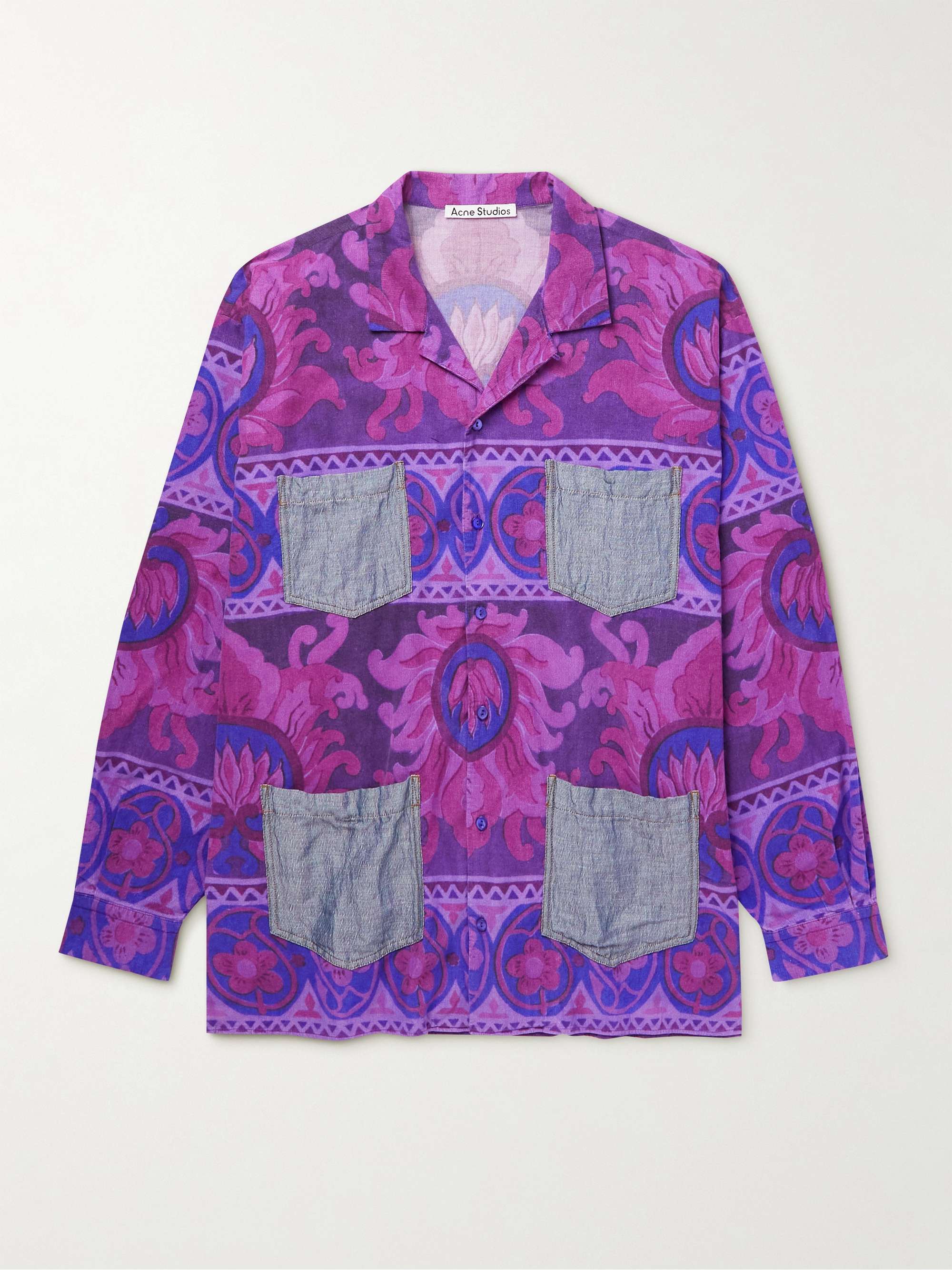 아크네 스튜디오 셔츠 Acne Studios Camp-Collar Twill-Trimmed Printed Cotton-Corduroy Shirt,Purple