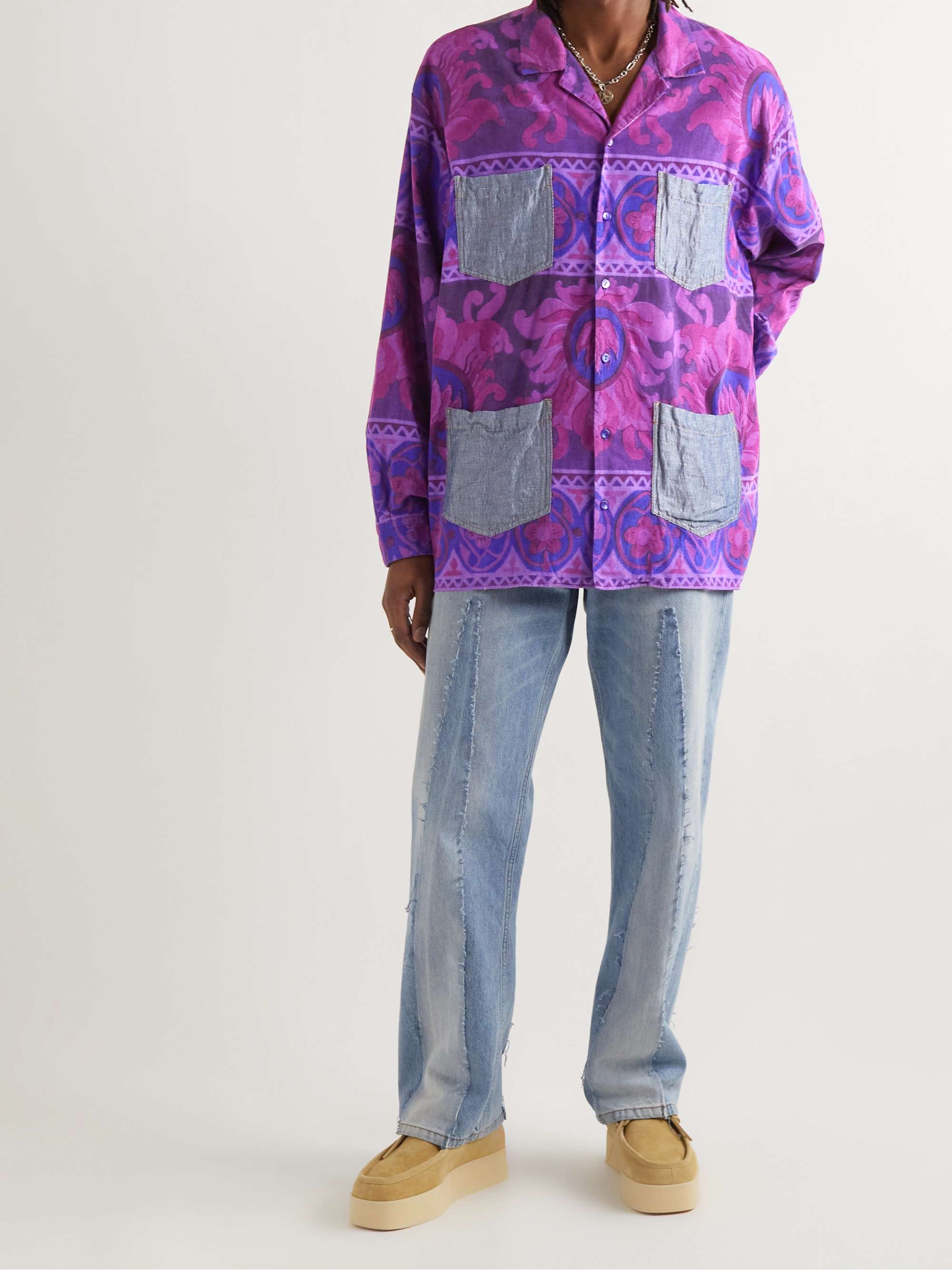 ACNE STUDIOS Camp-Collar Twill-Trimmed Printed Cotton-Corduroy Shirt