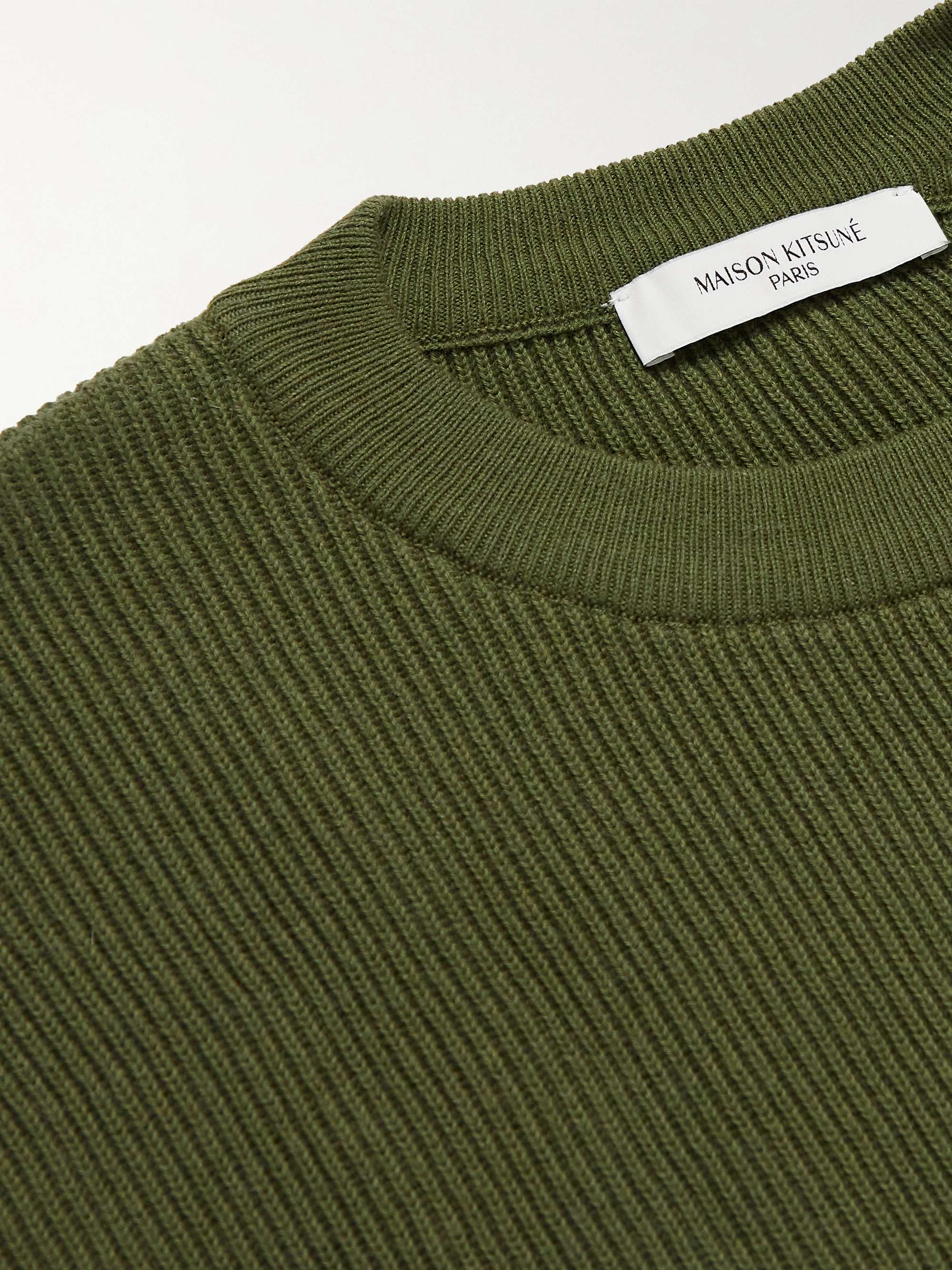 Logo-Appliquéd Ribbed Cotton and Wool-Blend Sweater