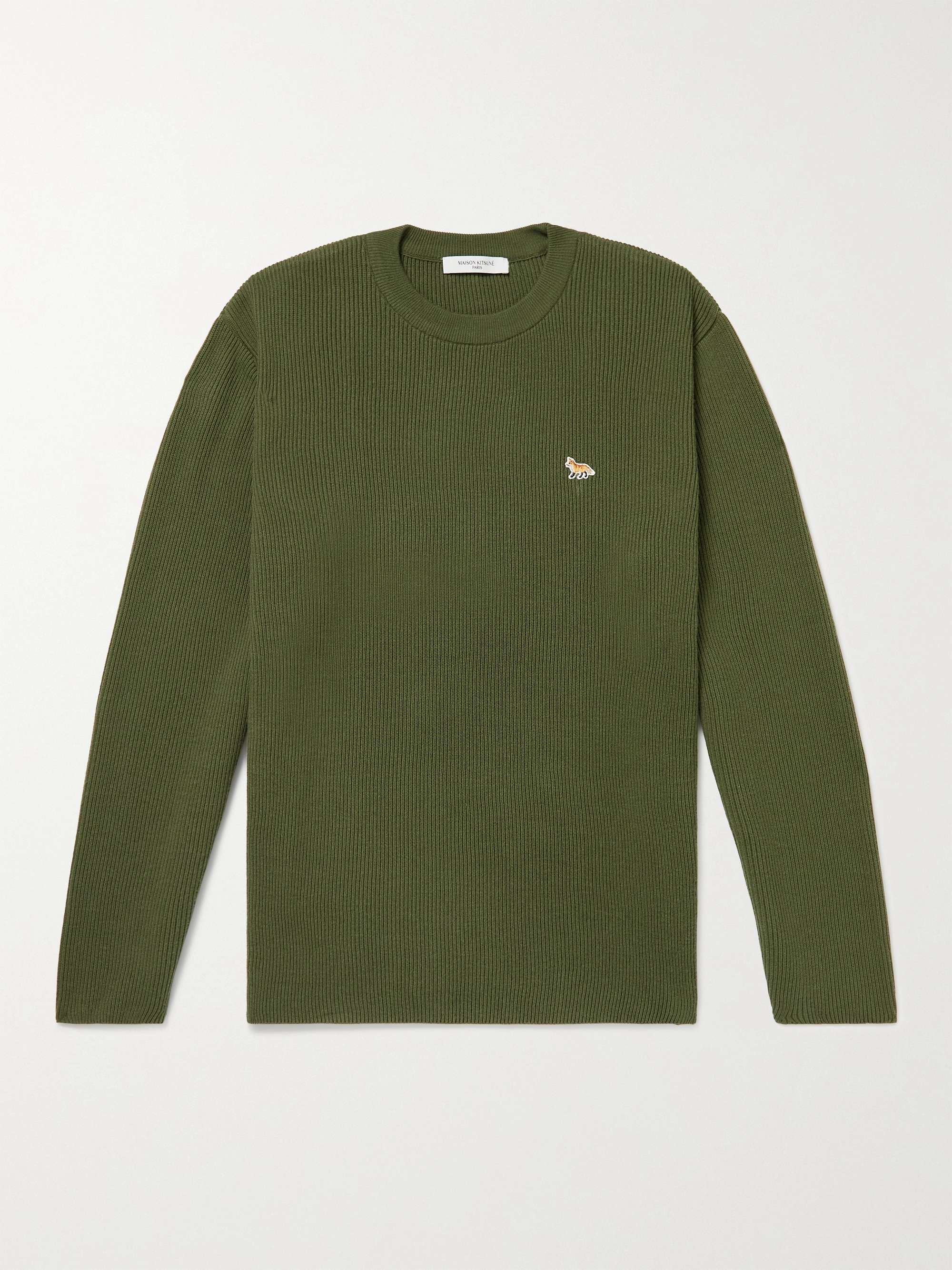 Logo-Appliquéd Ribbed Cotton and Wool-Blend Sweater