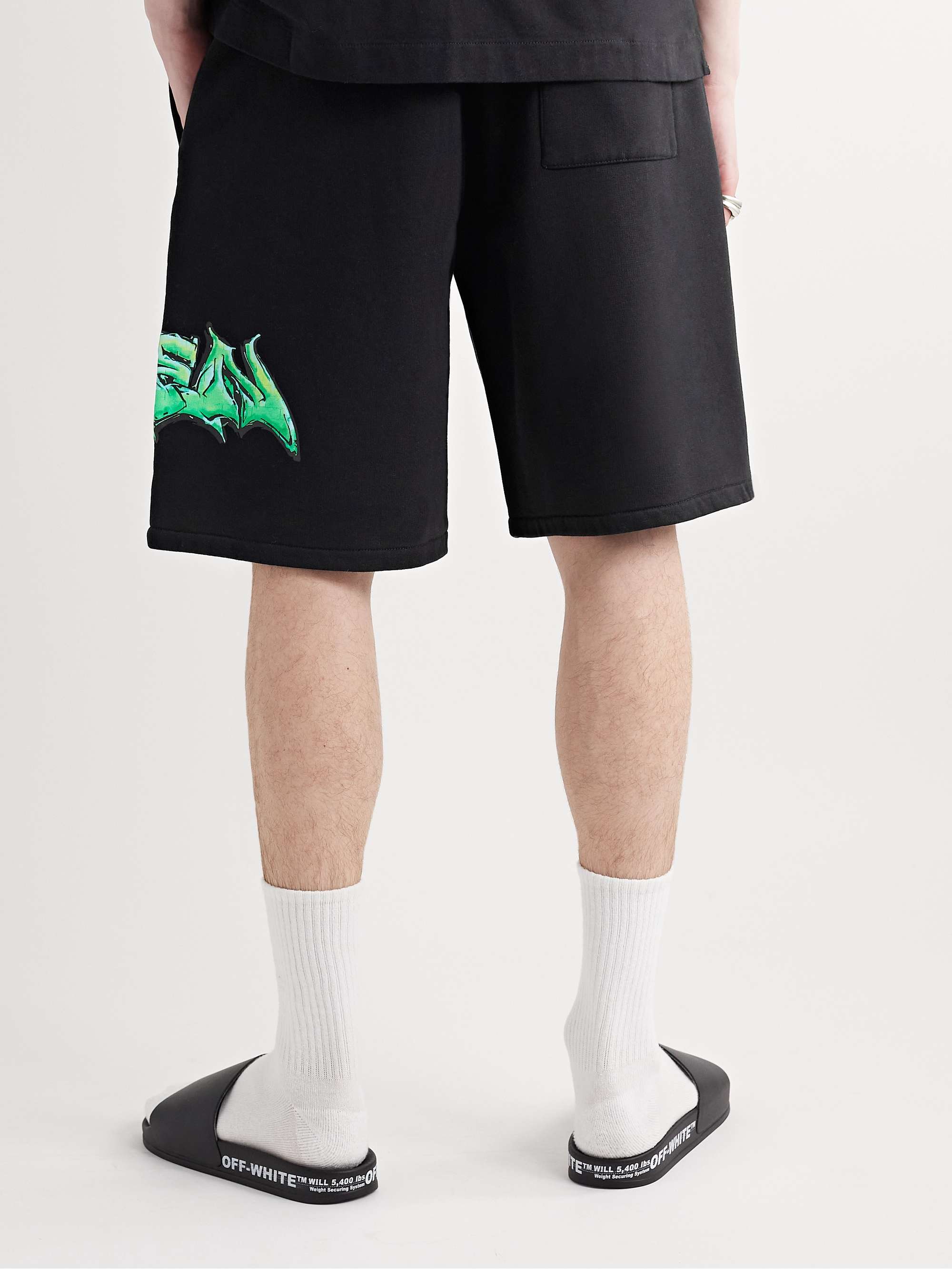 OFF-WHITE + Neen Straight-Leg Printed Cotton-Jersey Drawstring Shorts