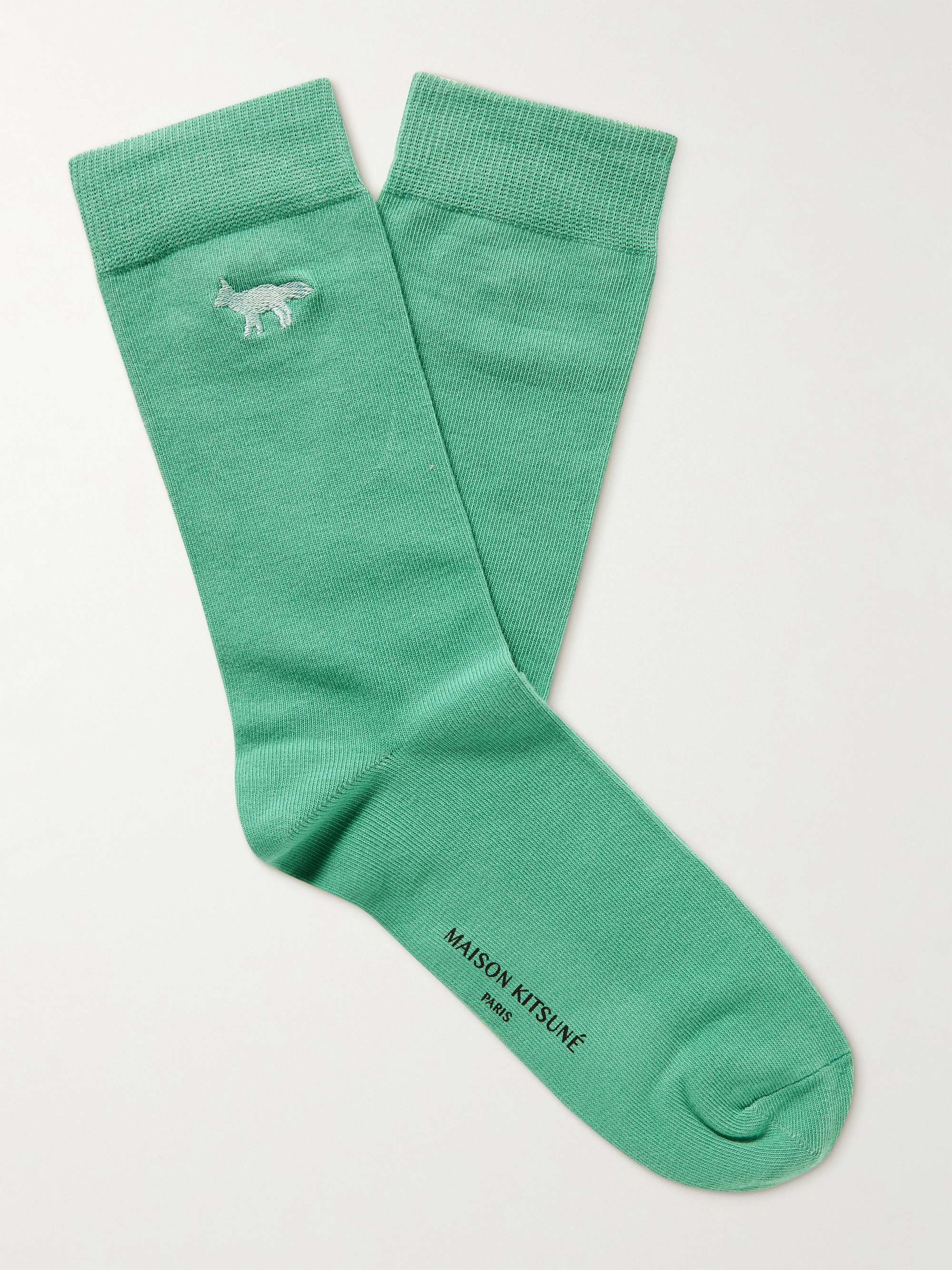 MAISON KITSUNÉ Logo-Embroidered Stretch-Cotton Socks