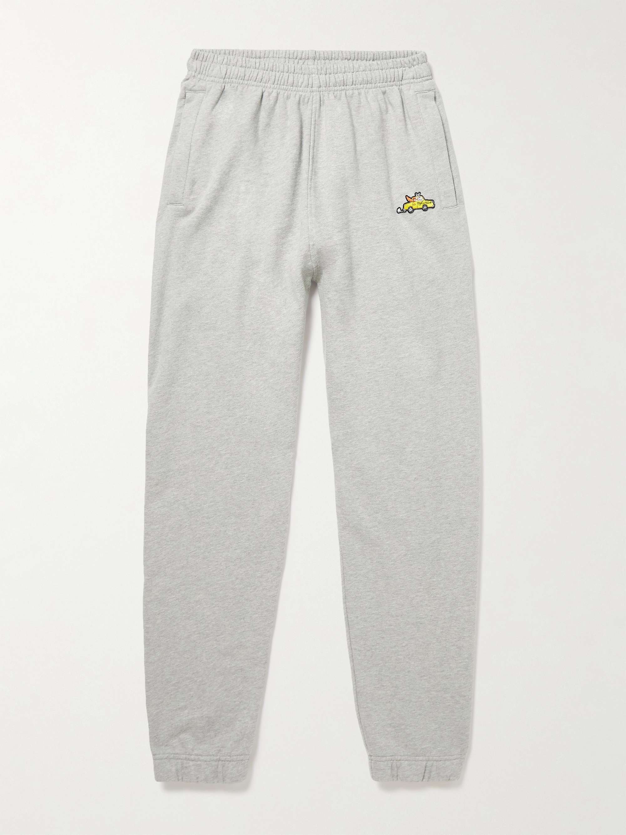 메총 키츠네 스웻팬츠 MAISON KITSUNEE + Olympia Le-Tan Slim-Fit Tapered Appliqued Cotton-Jersey Sweatpants,Gray