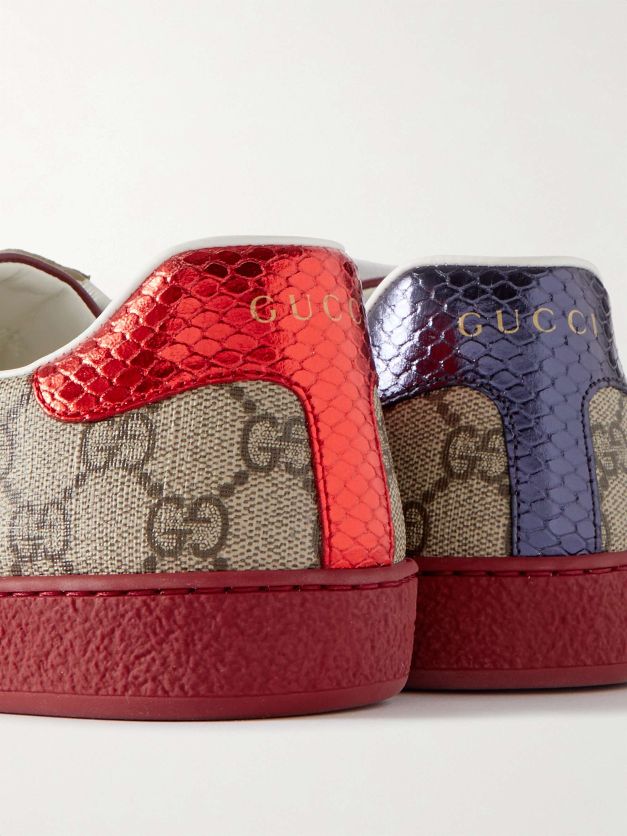 GUCCI Ace Webbing-Trimmed Monogrammed Coated-Canvas Sneakers