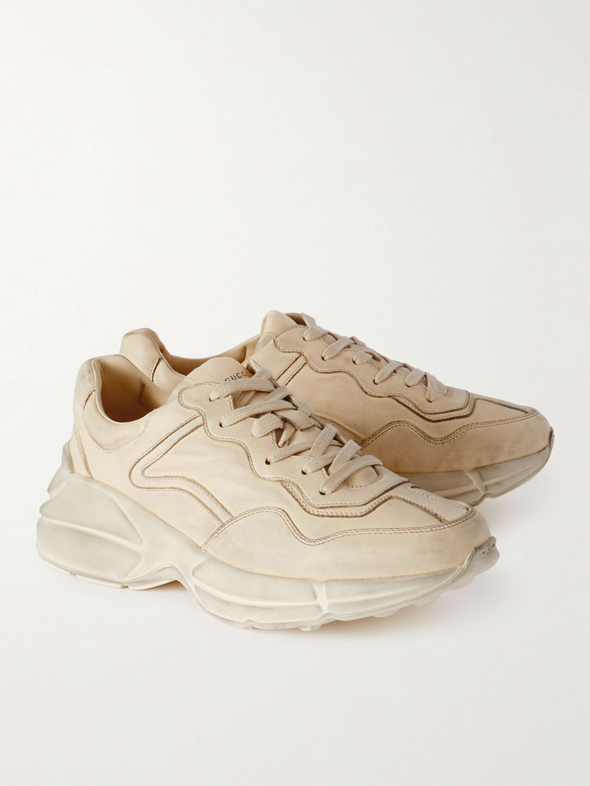 GUCCI Rhyton Distressed Leather Sneakers
