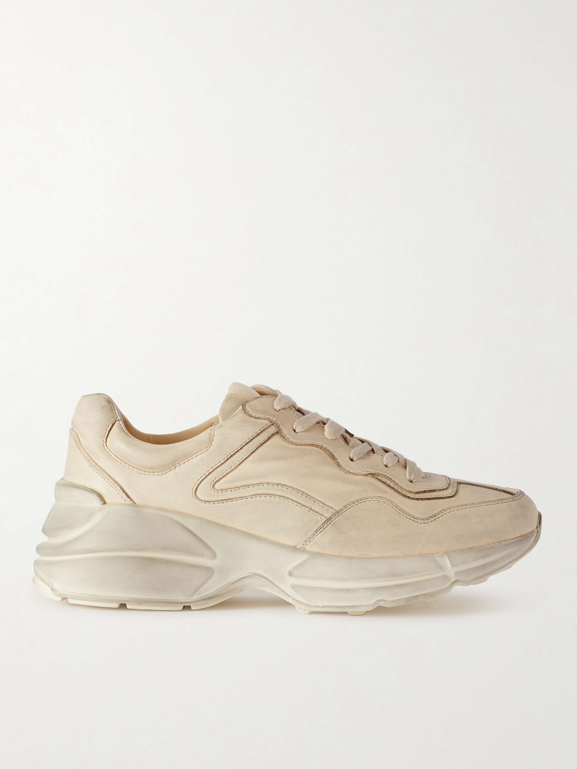 GUCCI Rhyton Distressed Leather Sneakers