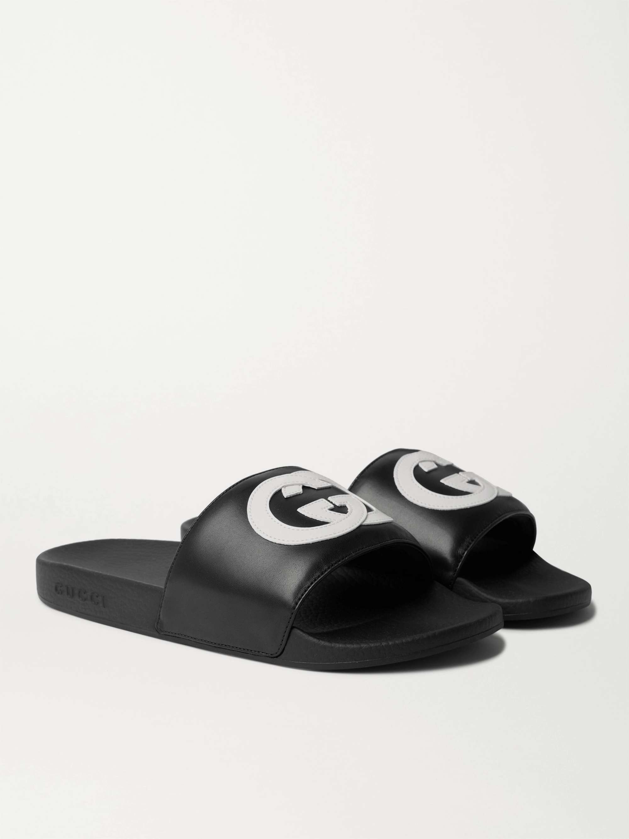 GUCCI Logo-Appliquéd Leather Slides