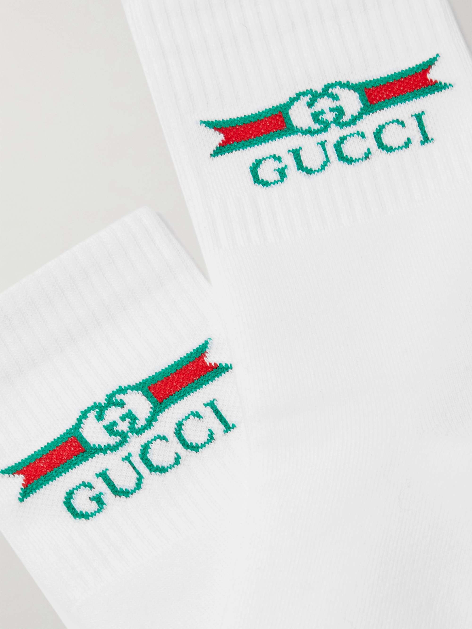 GUCCI Logo-Intarsia Ribbed Stretch Cotton-Blend Socks