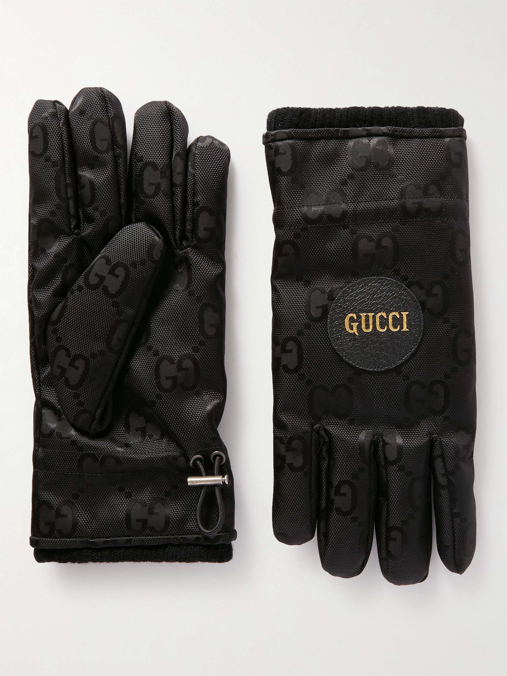 GUCCI Leather-Trimmed Logo-Jacquard Nylon Gloves