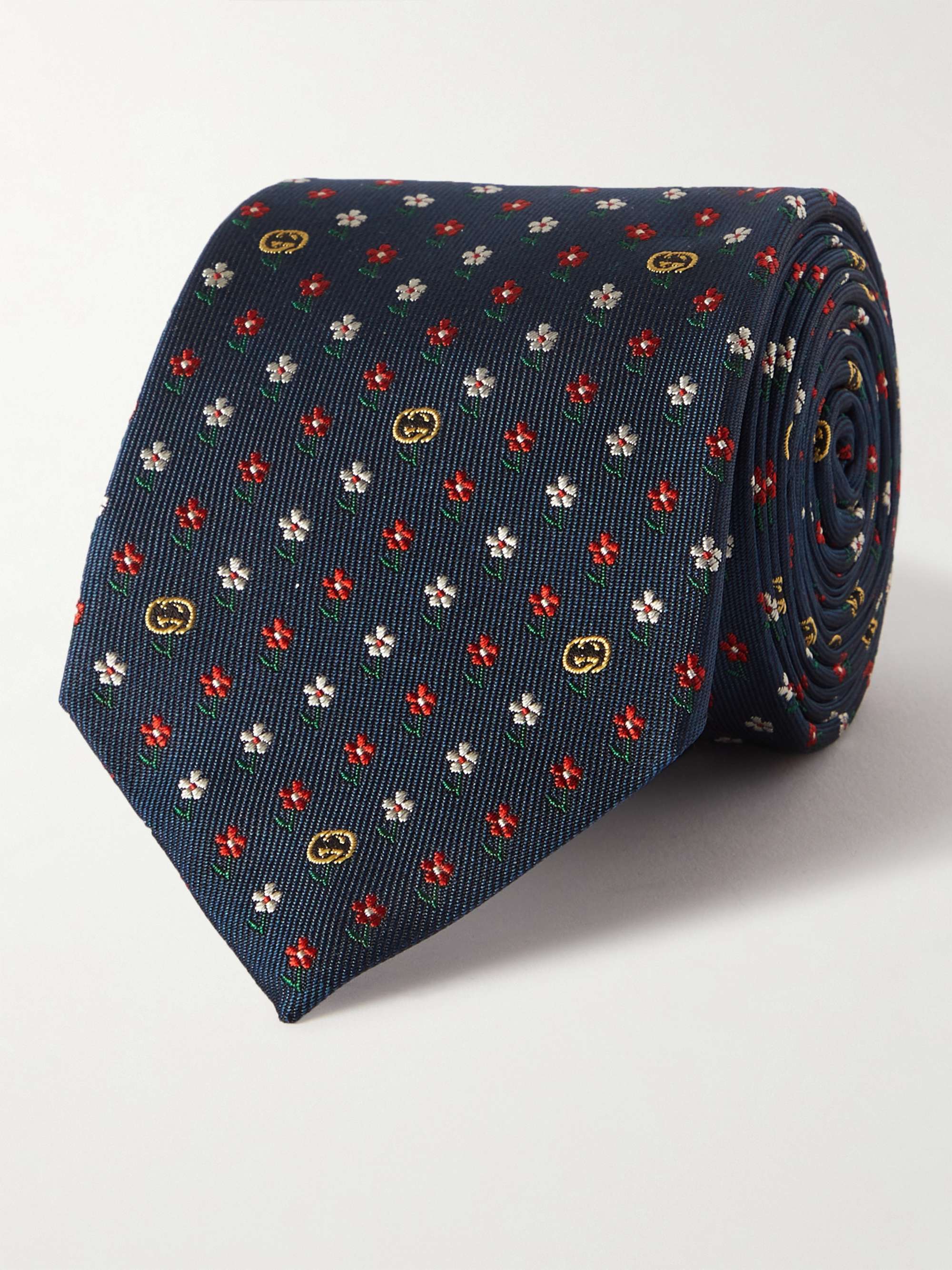 구찌 실크 자가드 넥타이 (선물 추천) Gucci 7cm Silk-Jacquard Tie,Blue