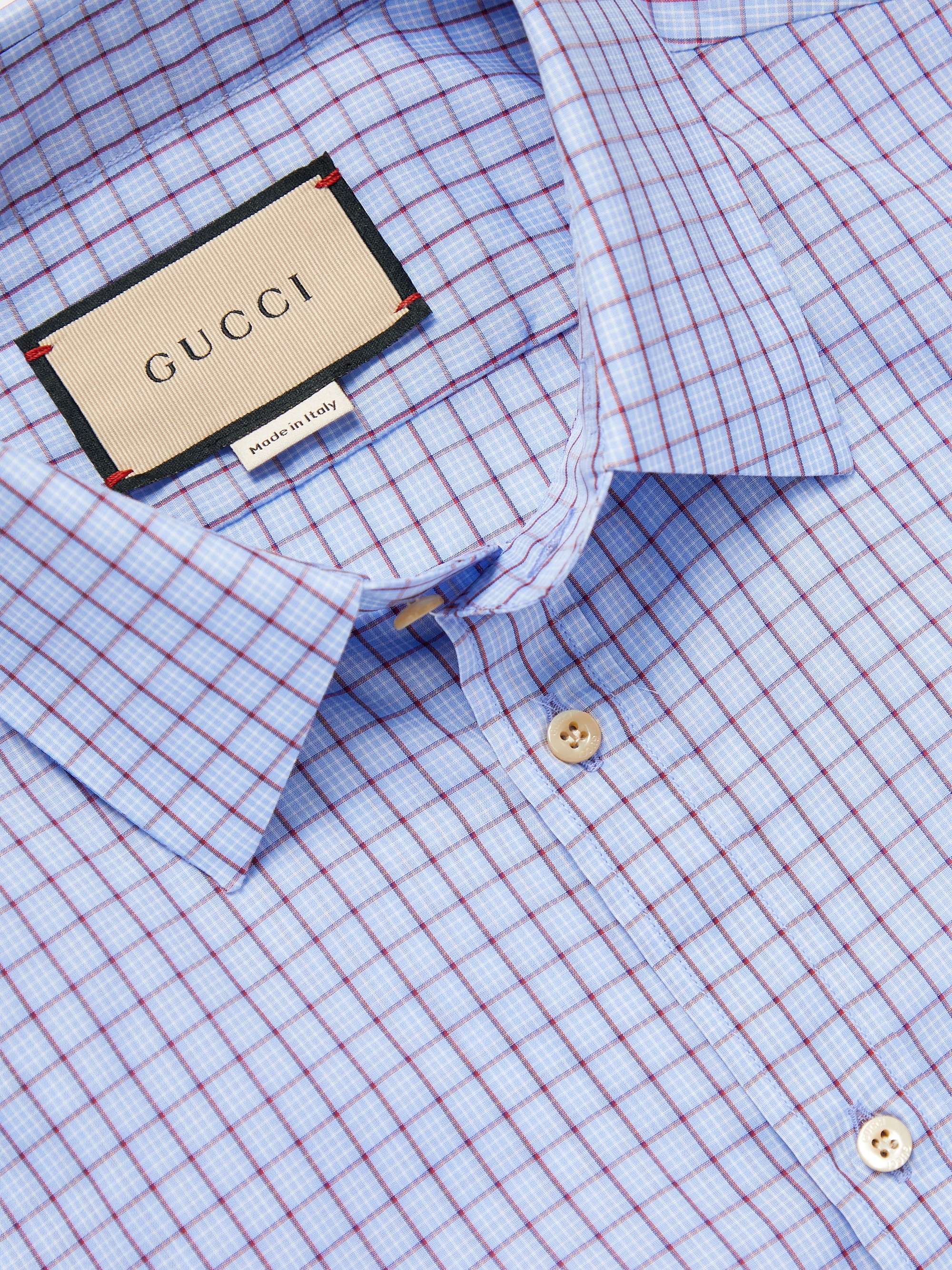 GUCCI Slim-Fit Logo-Embroidered Checked Cotton-Poplin Shirt