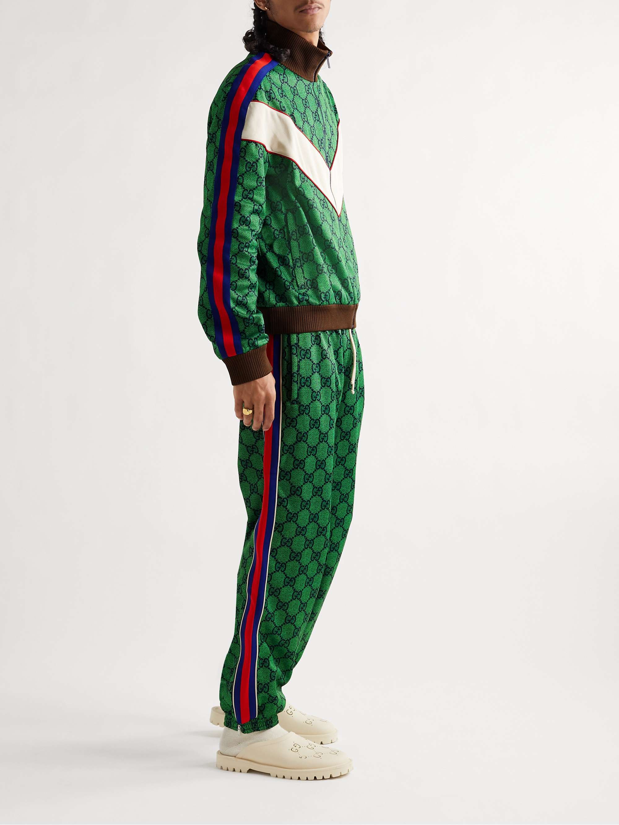 Tapered Webbing-Trimmed Monogrammed Tech-Jersey Track Pants