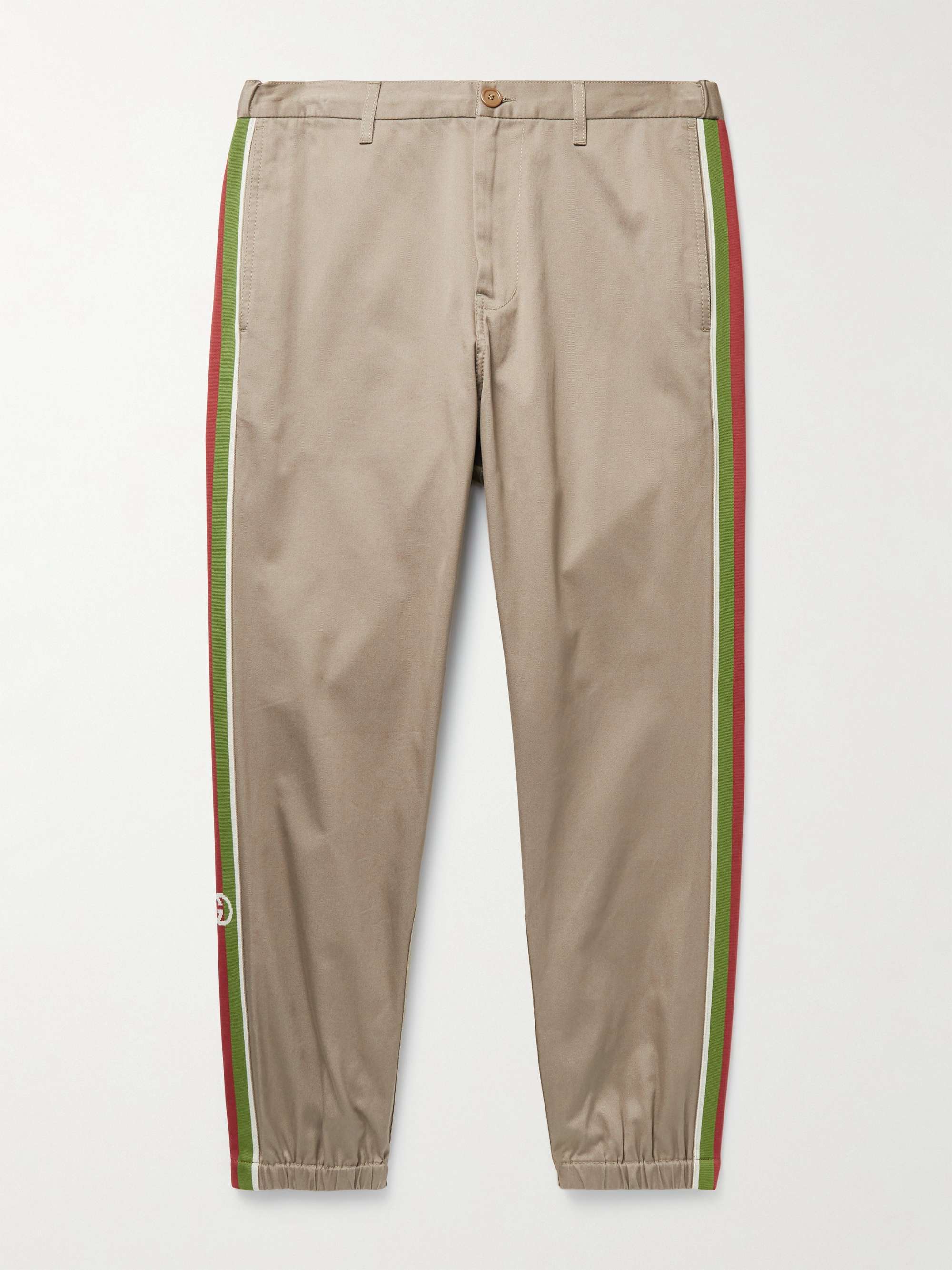 GUCCI Slim-Fit Webbing-Trimmed Cotton-Drill Trousers