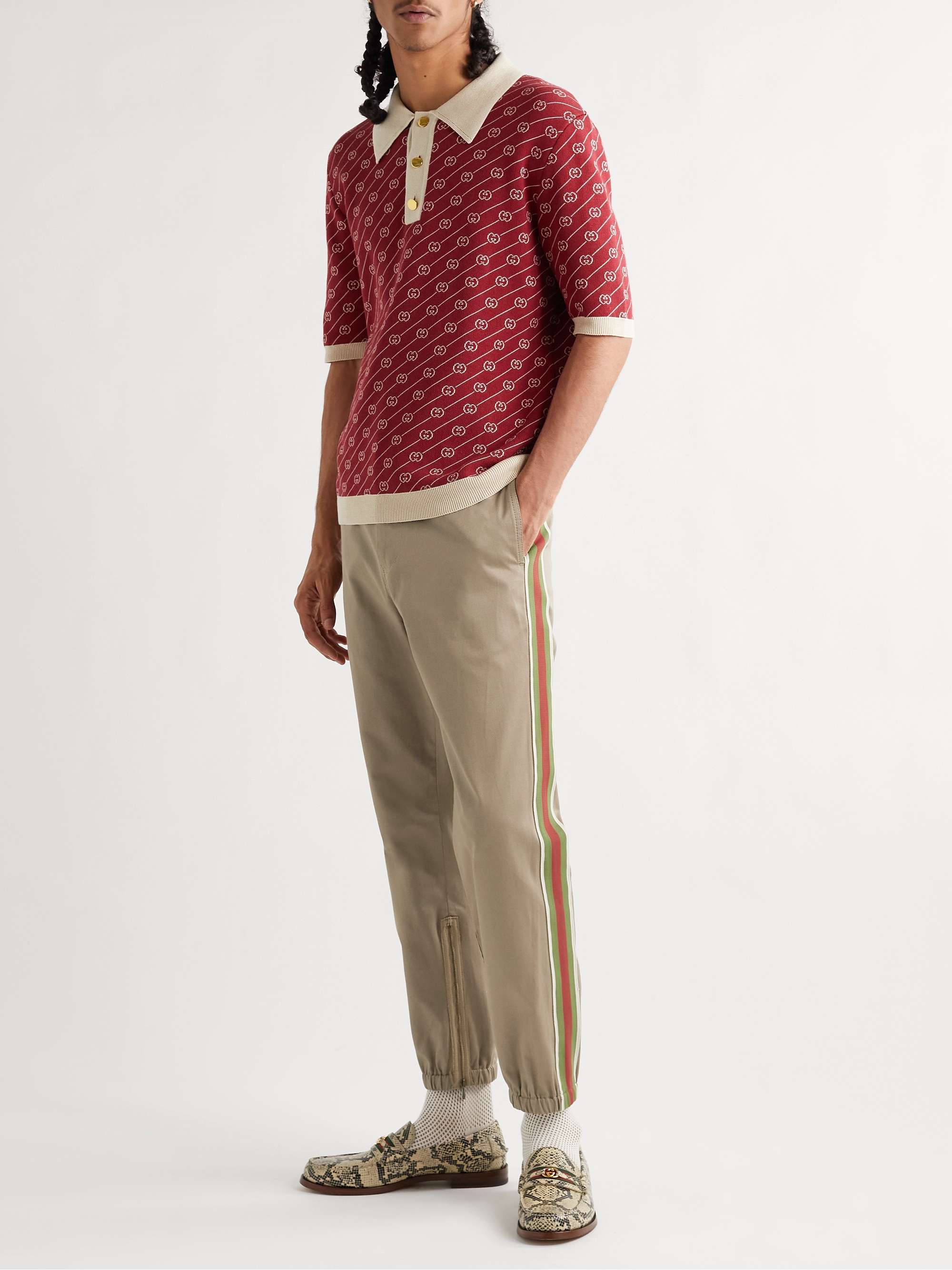 GUCCI Slim-Fit Webbing-Trimmed Cotton-Drill Trousers