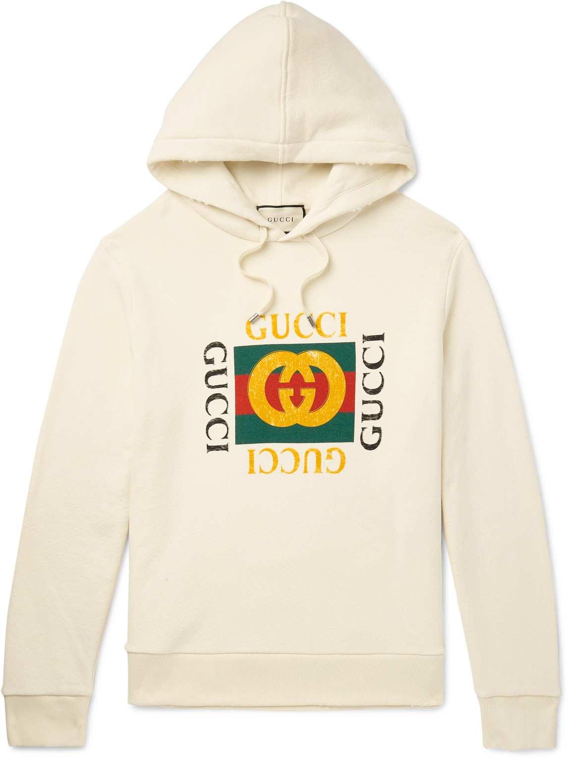 Gucci Logo-print Cotton-jersey Hoodie In Neutrals | ModeSens