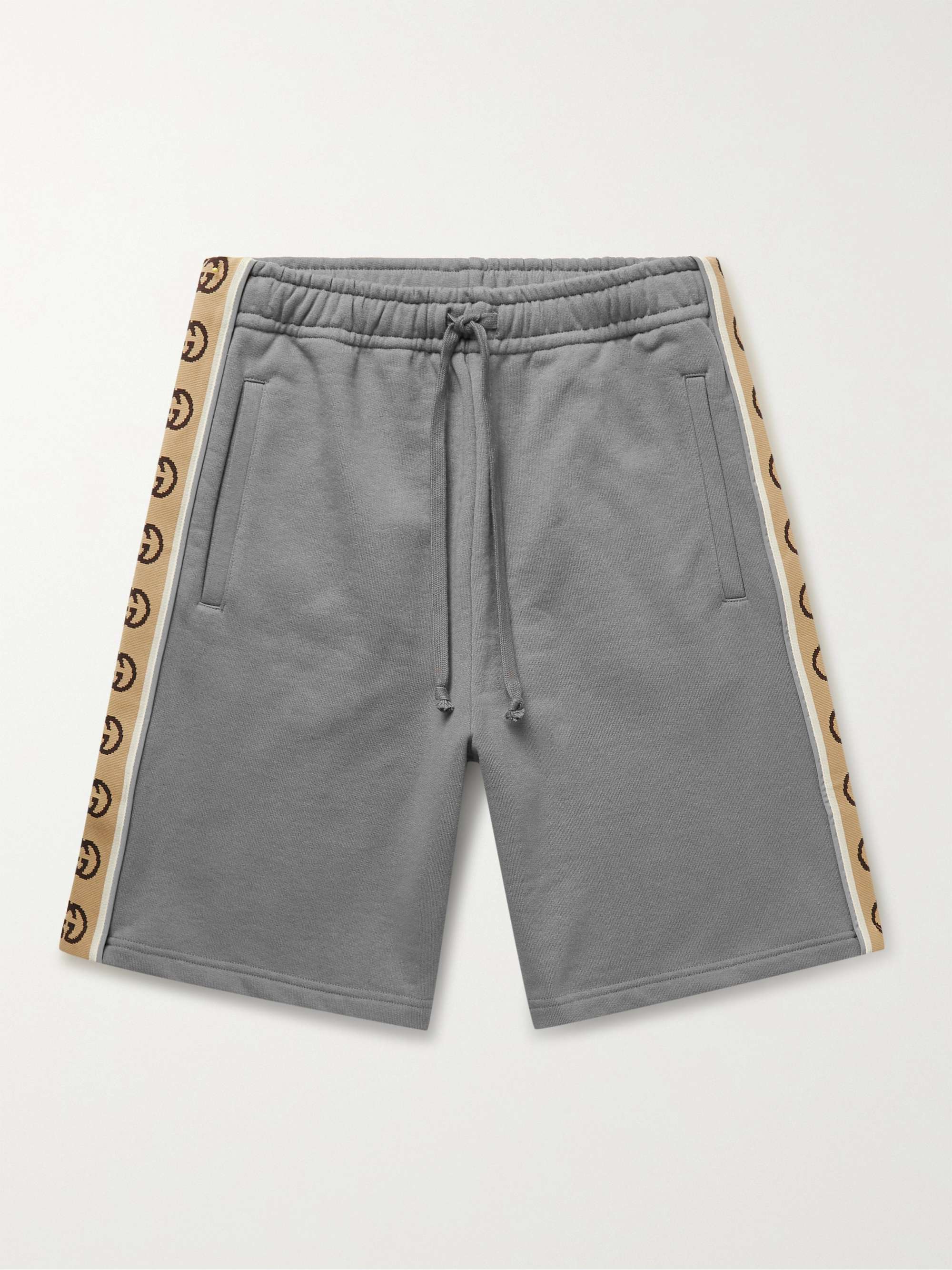 GUCCI Wide-Leg Webbing-Trimmed Cotton-Jersey Drawstring Shorts