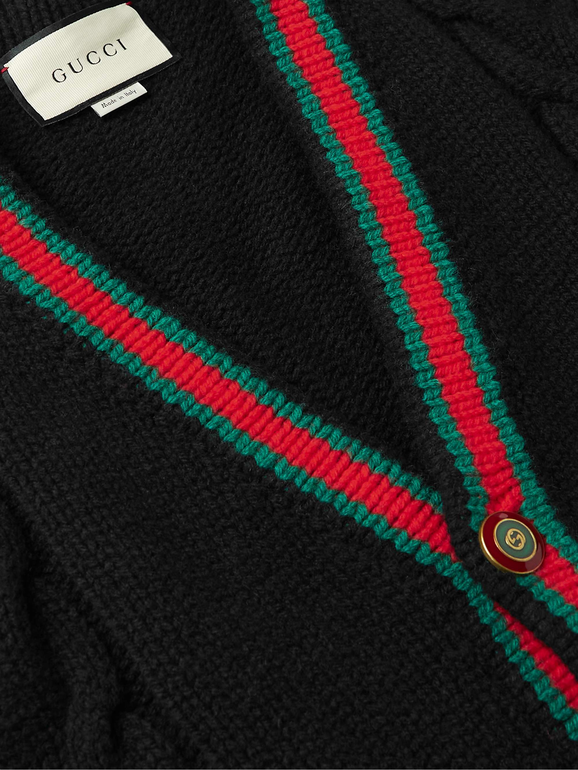 GUCCI Striped Cable-Knit Wool Cardigan