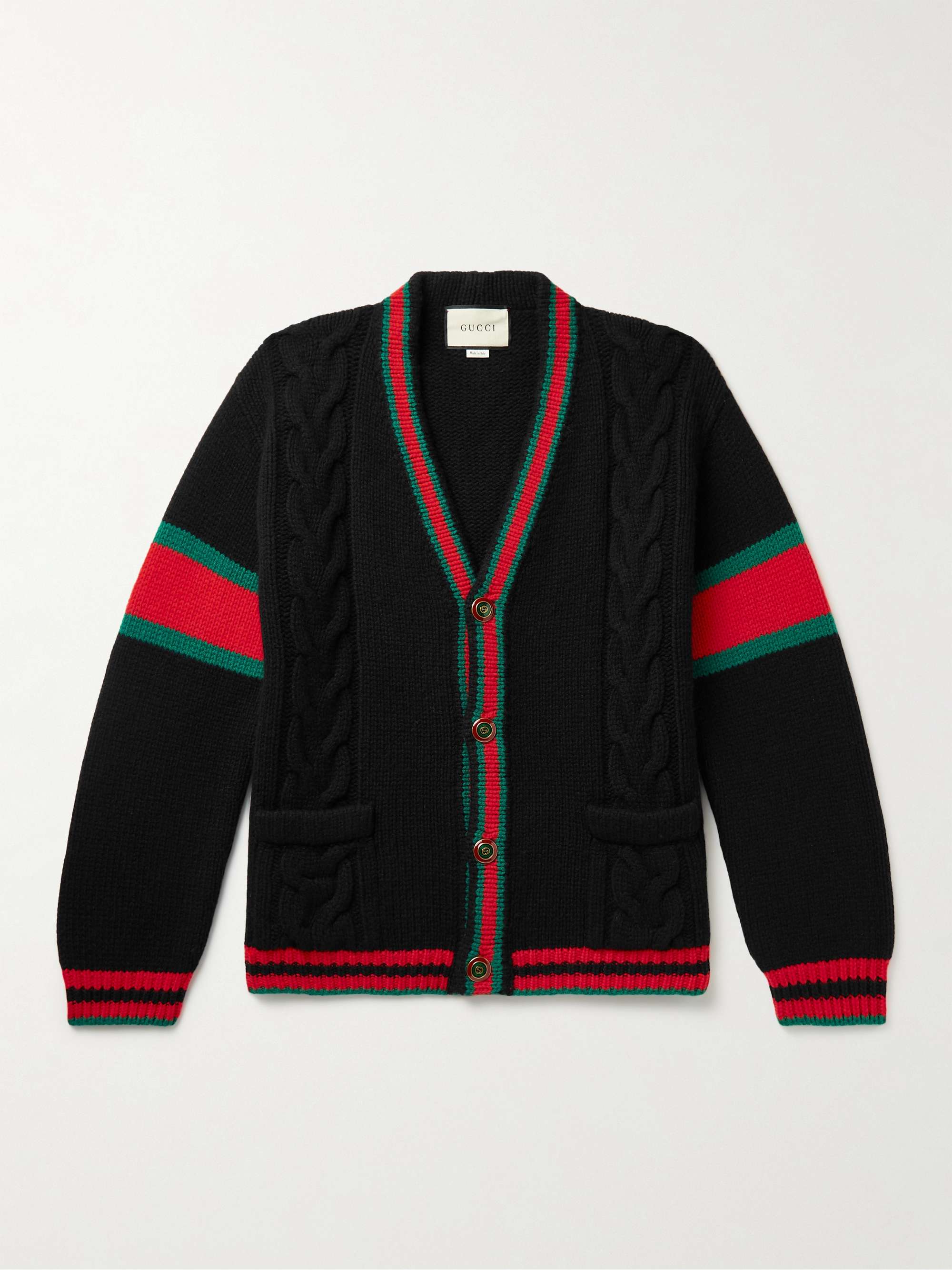 GUCCI Striped Cable-Knit Wool Cardigan
