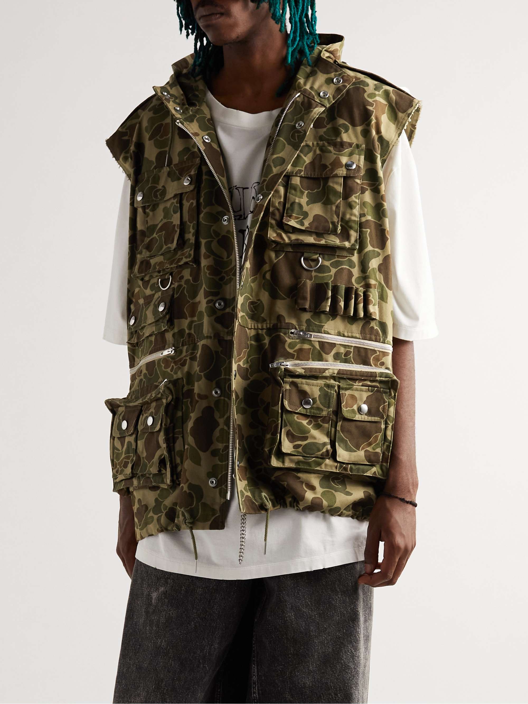 CELINE HOMME Camouflage-Print Cotton Hooded Gilet