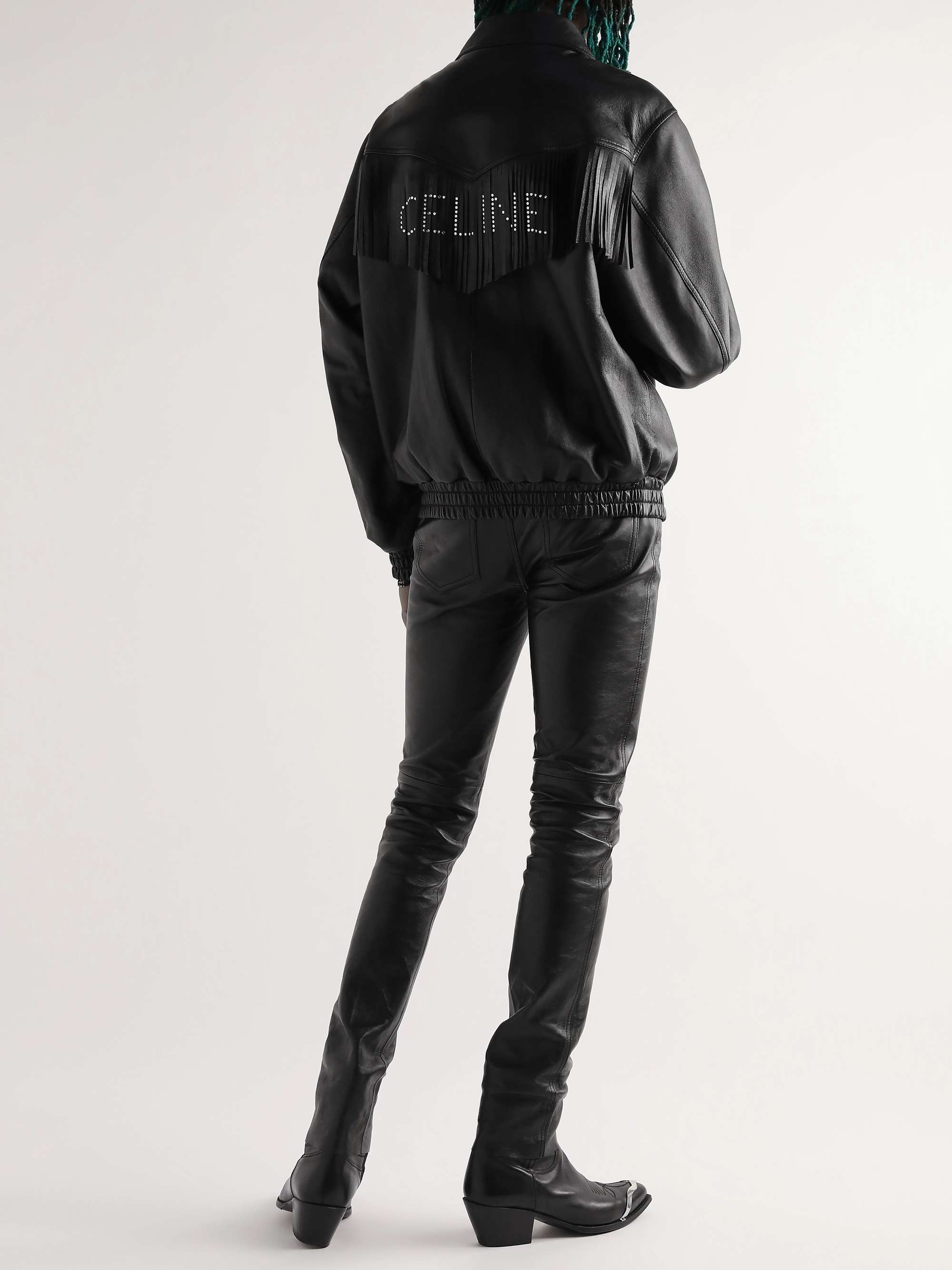 CELINE HOMME Fringed Logo-Embellished Leather Blouson Jacket