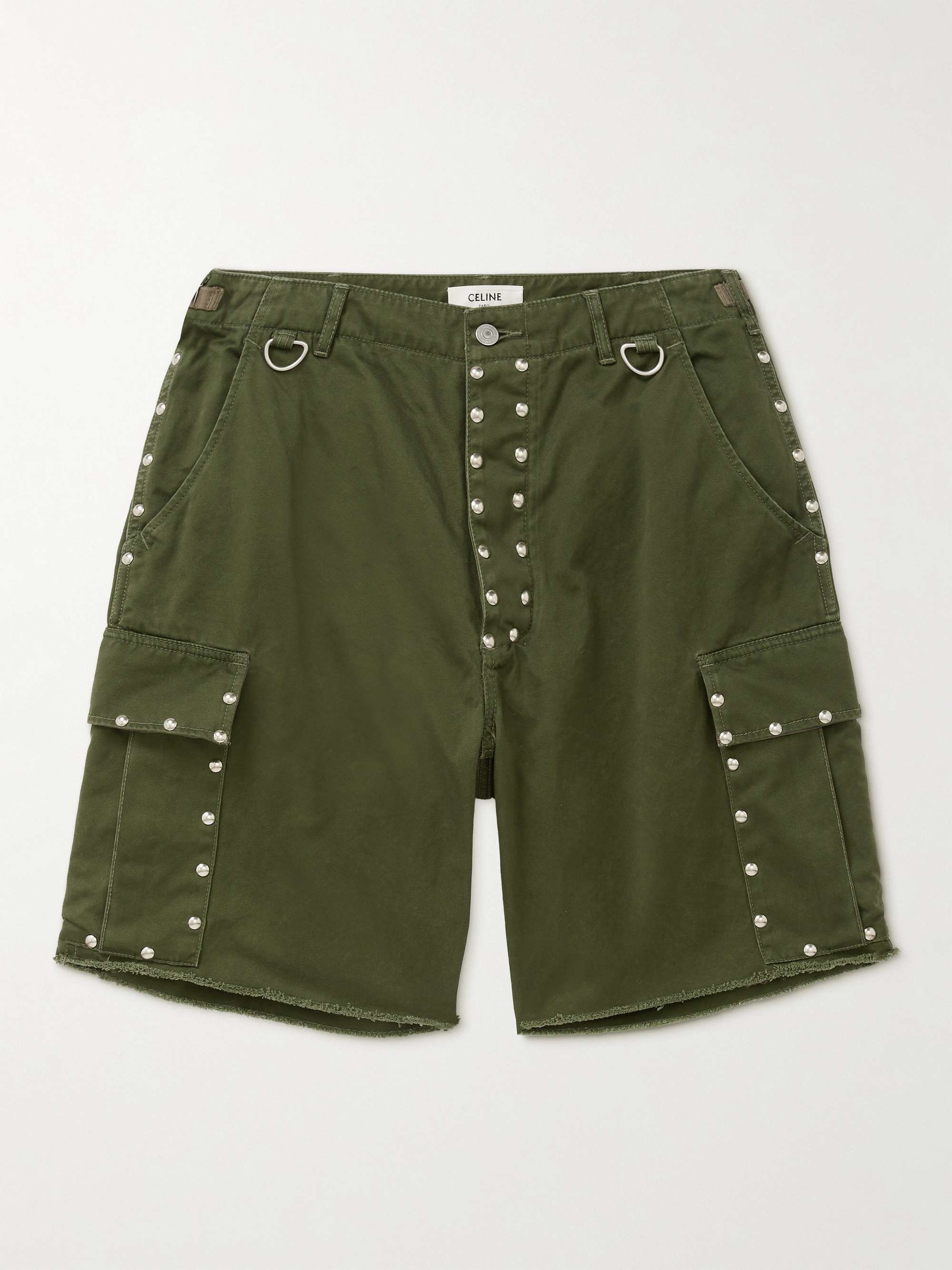 CELINE HOMME Straight-Leg Studded Cotton-Canvas Cargo Shorts