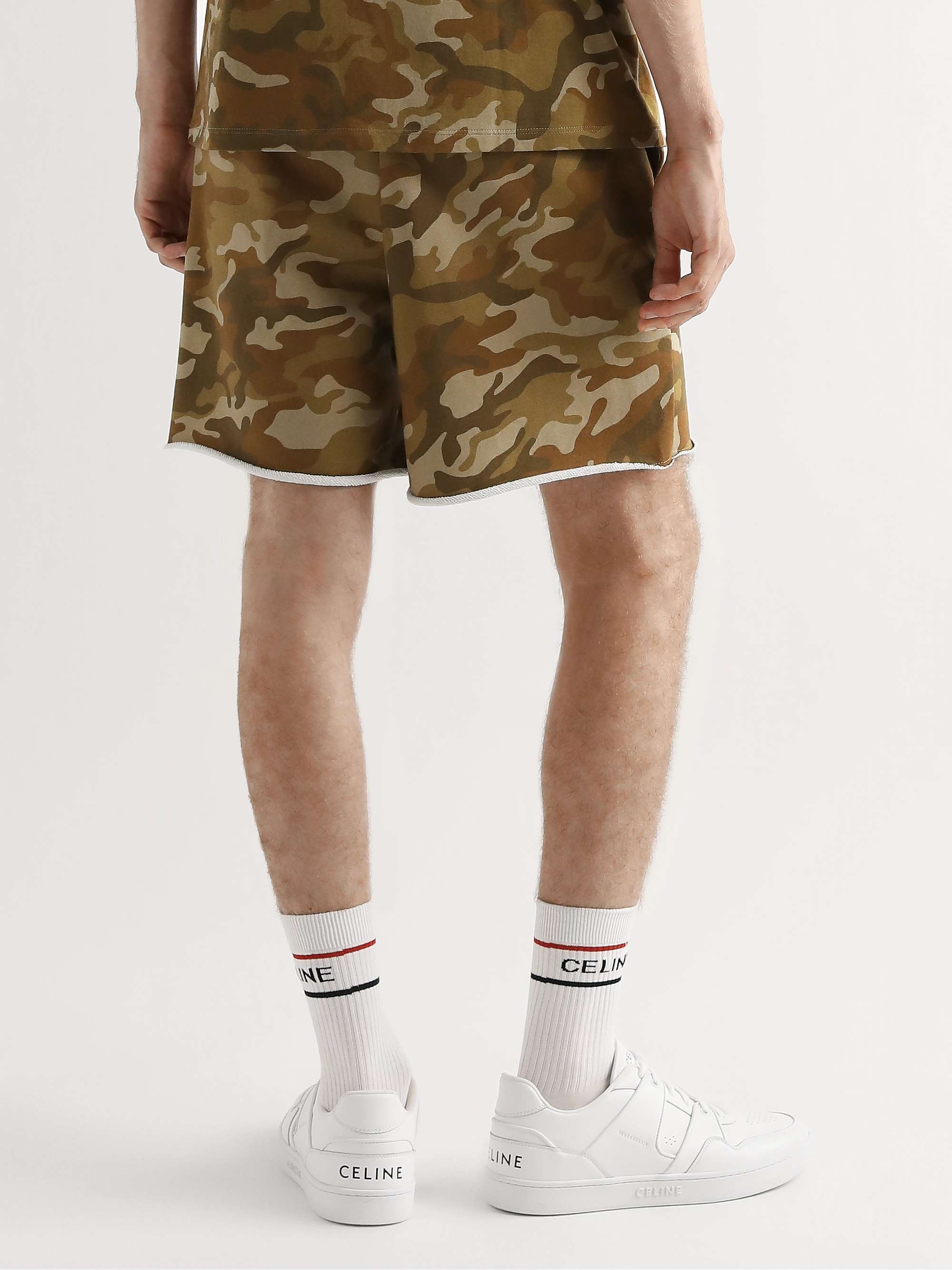 CELINE HOMME Wide-Leg Camouflage-Print Cotton-Jersey Shorts