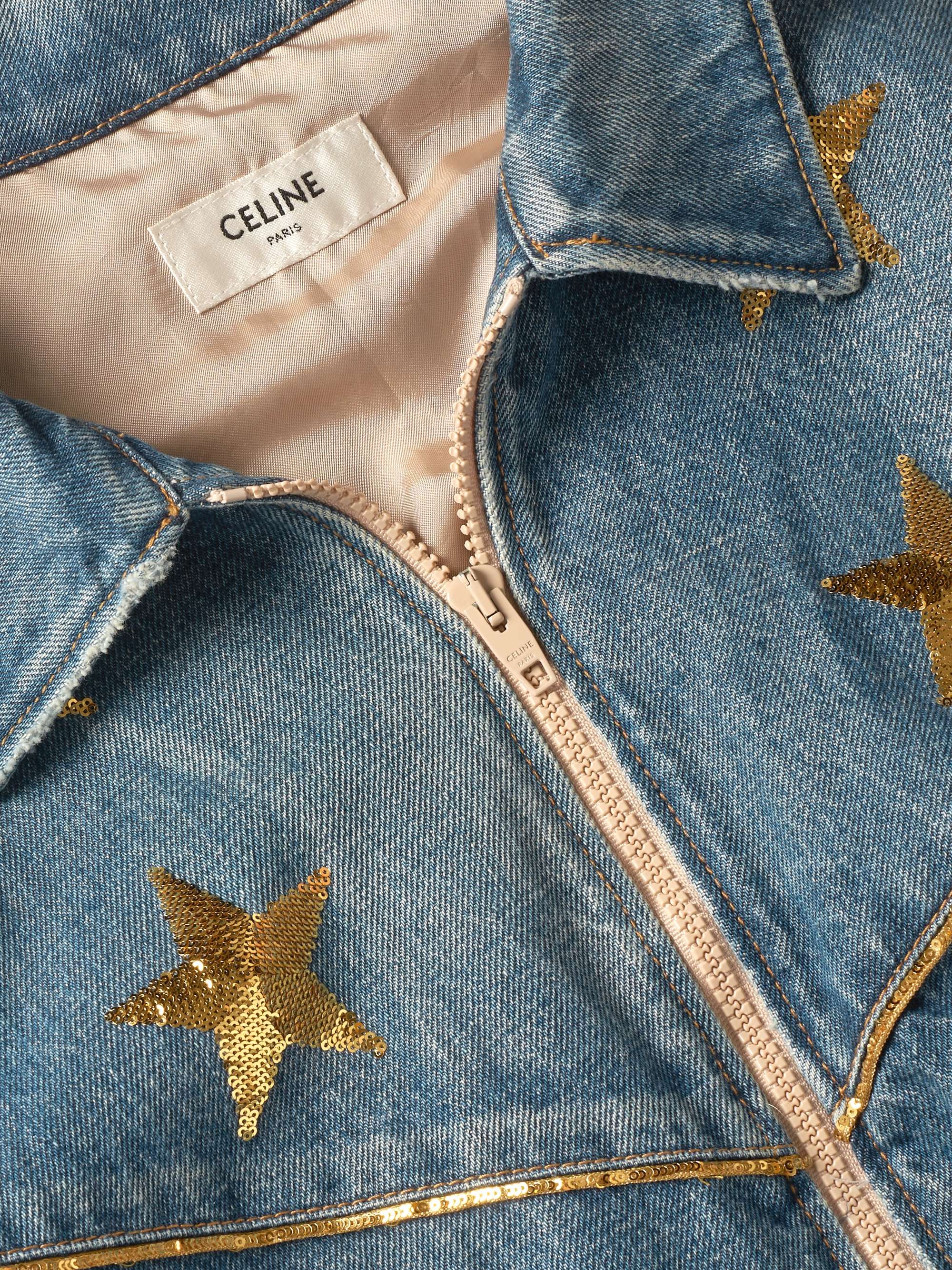 CELINE HOMME Sequin-Embellished Denim Blouson Jacket