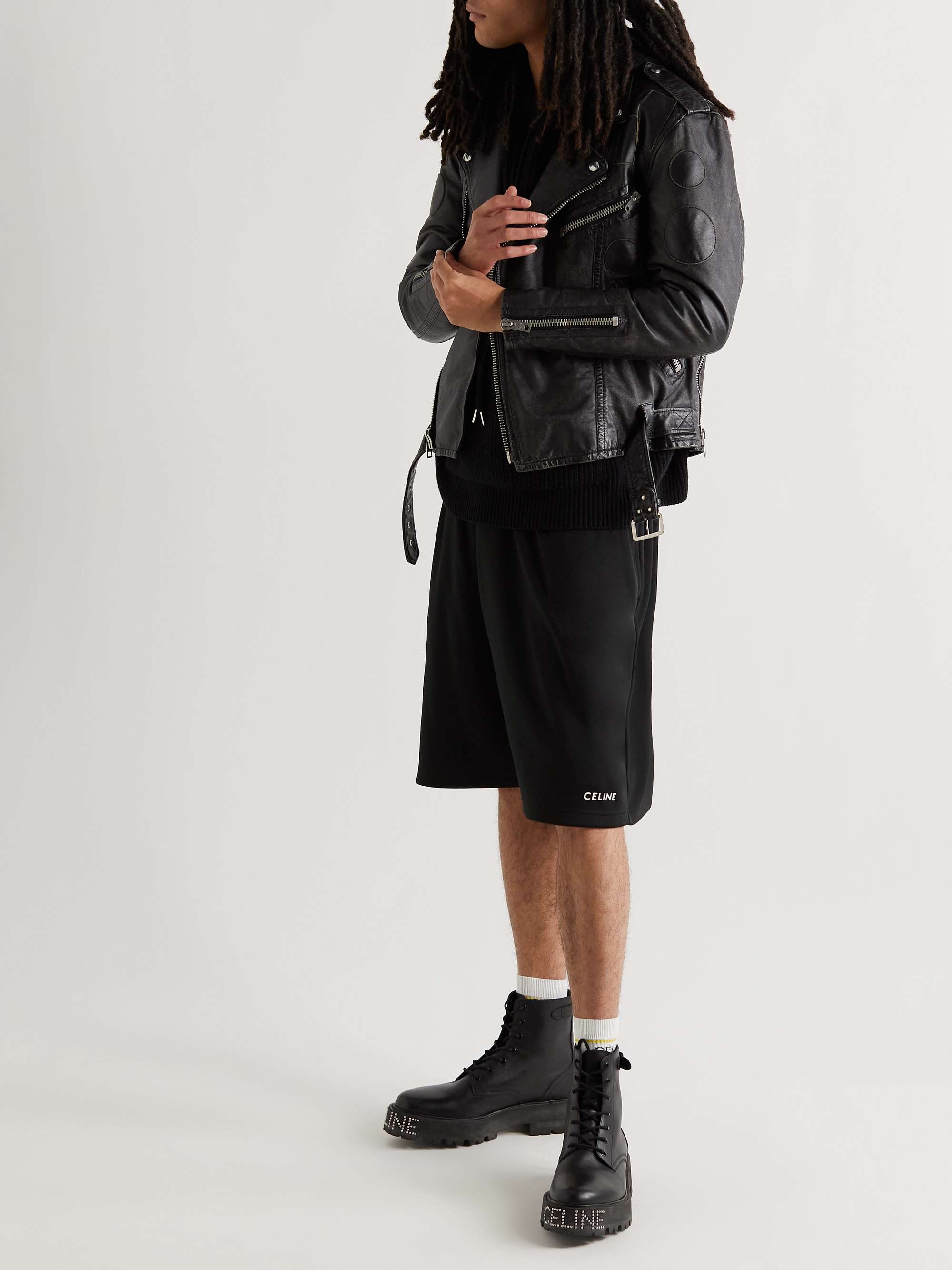 Black Wide-Leg Logo-Print Tech-Jersey Shorts | CELINE HOMME | MR PORTER