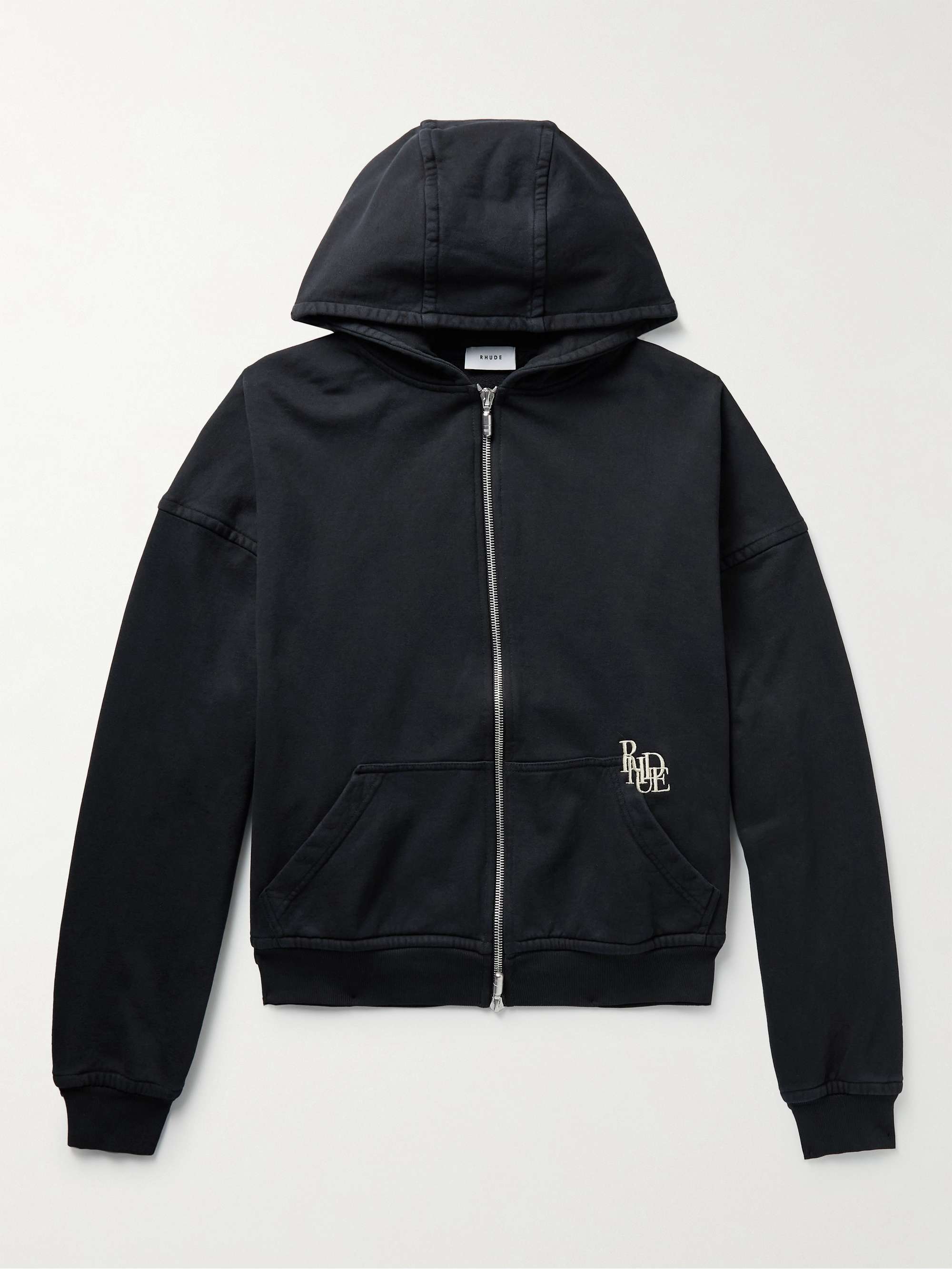 RHUDE Logo-Embroidered Cotton-Jersey Zip-Up Hoodie